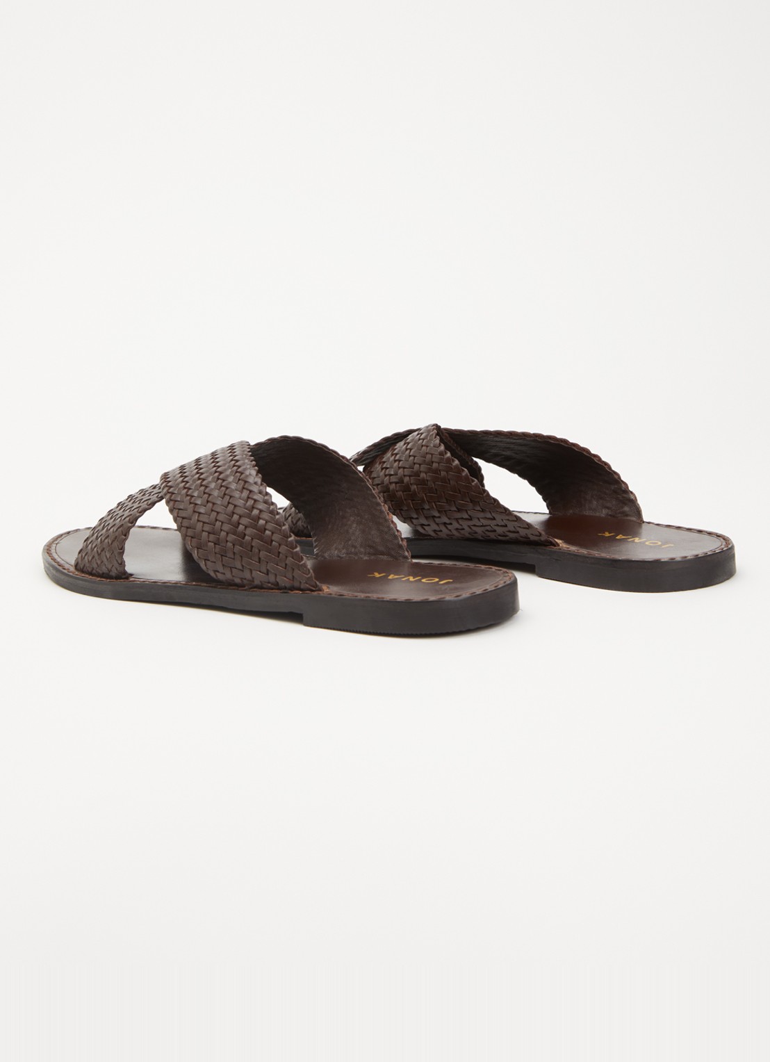 Jonak Witch slipper van leer met gevlochten detail - achterkant 6 bruin