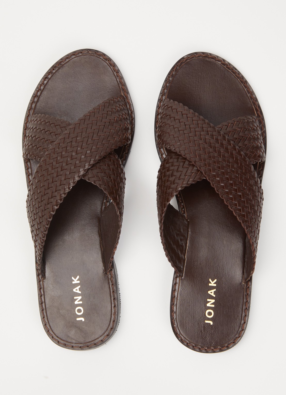 Jonak Witch slipper van leer met gevlochten detail - detail 2 bruin