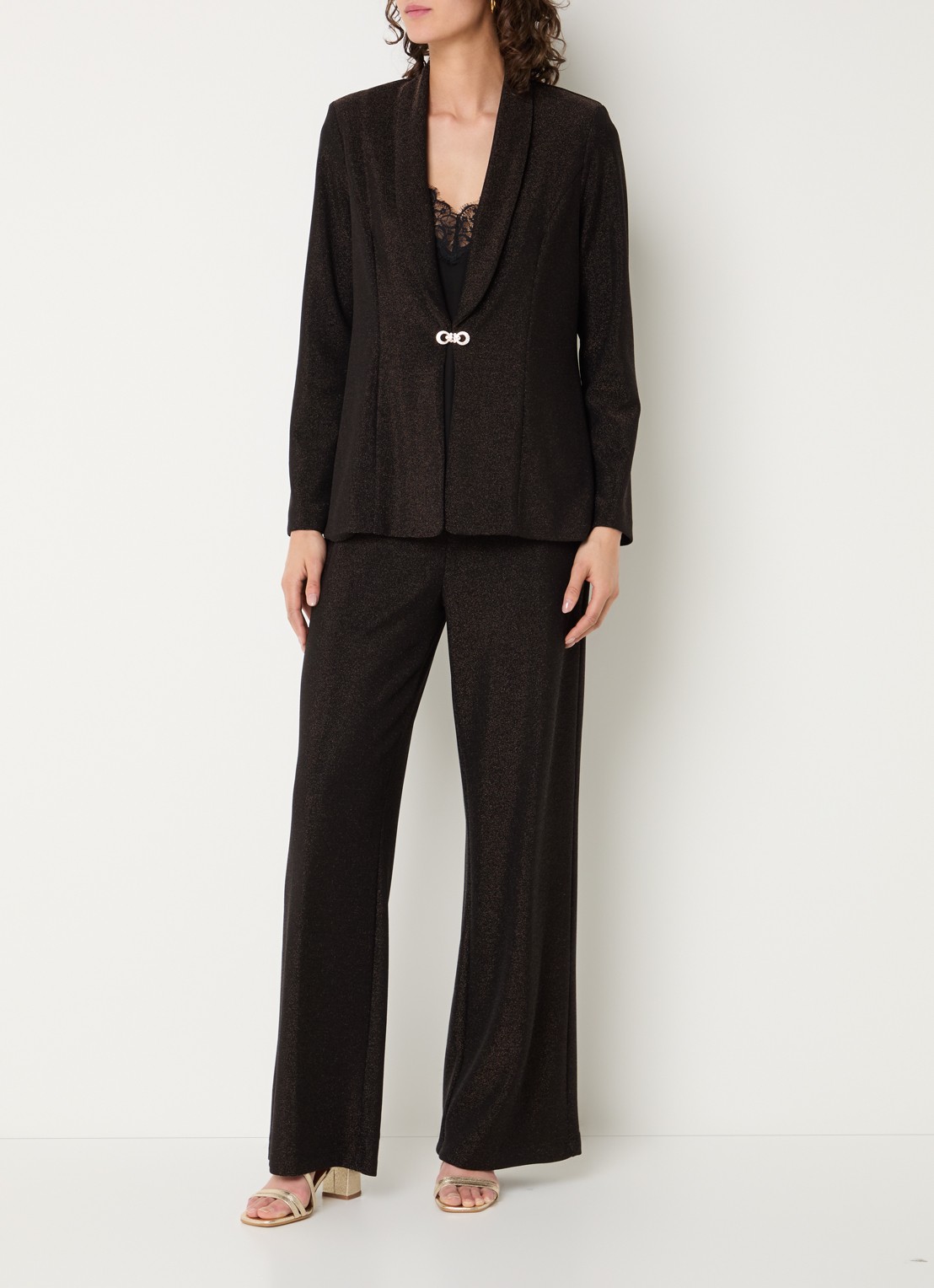 Joseph Ribkoff Blazer met lurex en schoudervulling - voorkant 3 donkerbruin