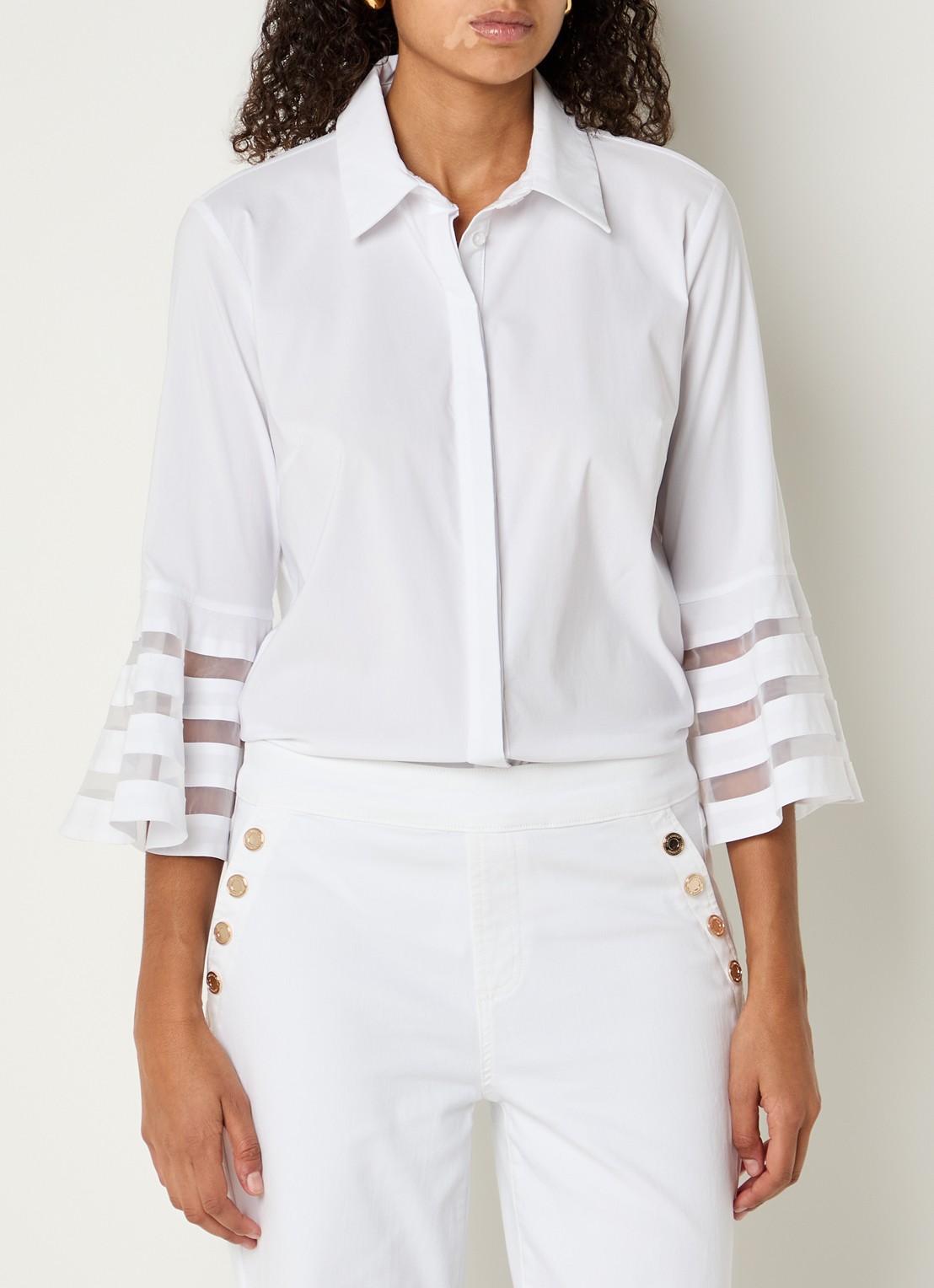 Joseph Ribkoff Blouse met kraag en trompetmouwen - detail 3 wit