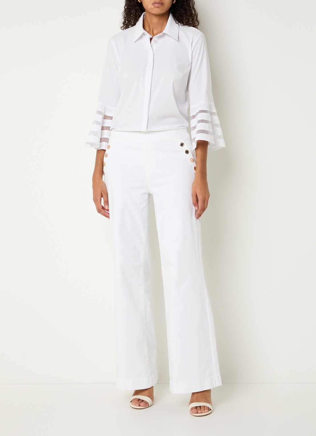 Joseph Ribkoff Blouse met kraag en trompetmouwen - voorkant 2 wit