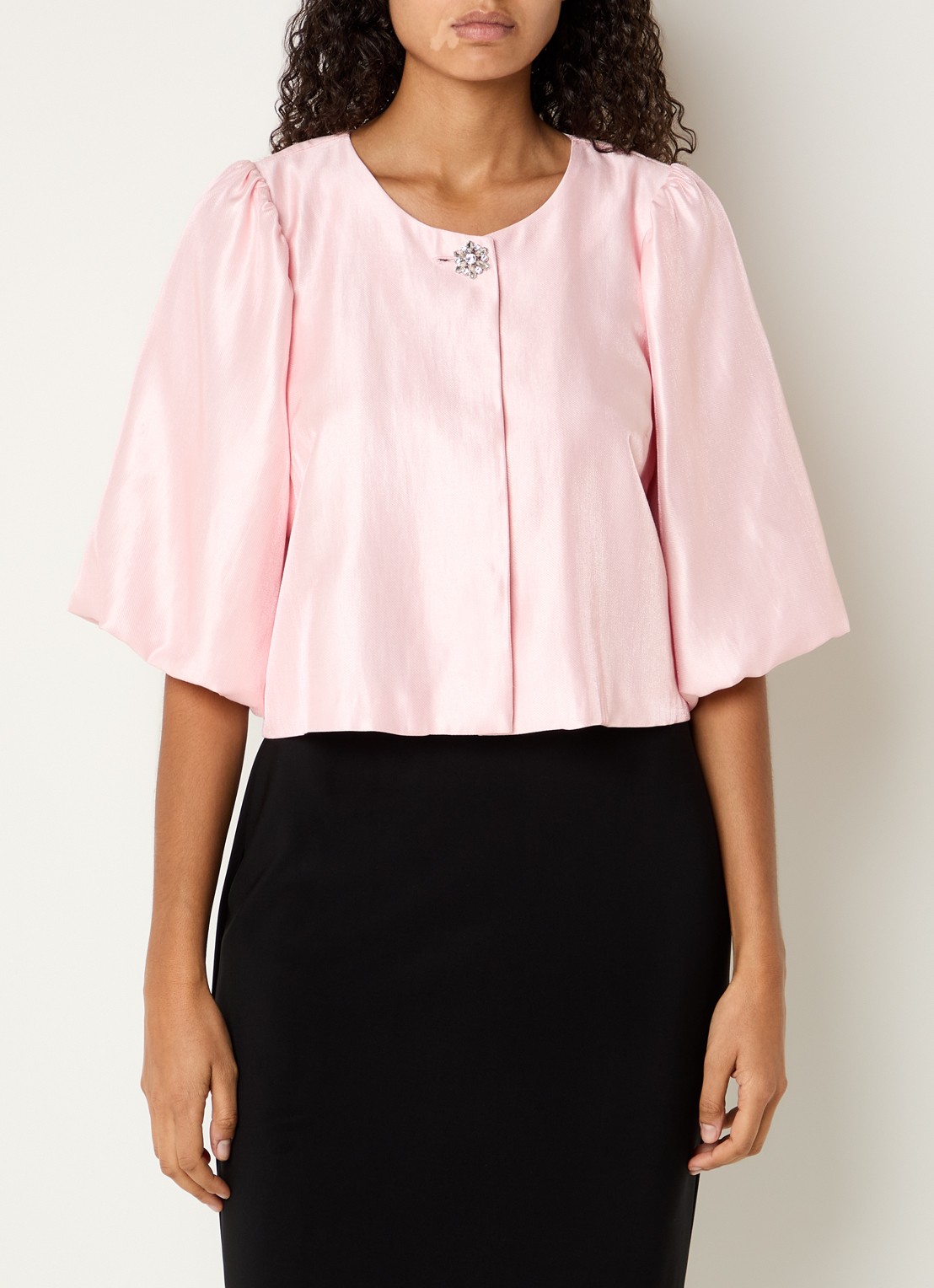 Joseph Ribkoff Blouse met pofmouw en strass - detail lichtroze