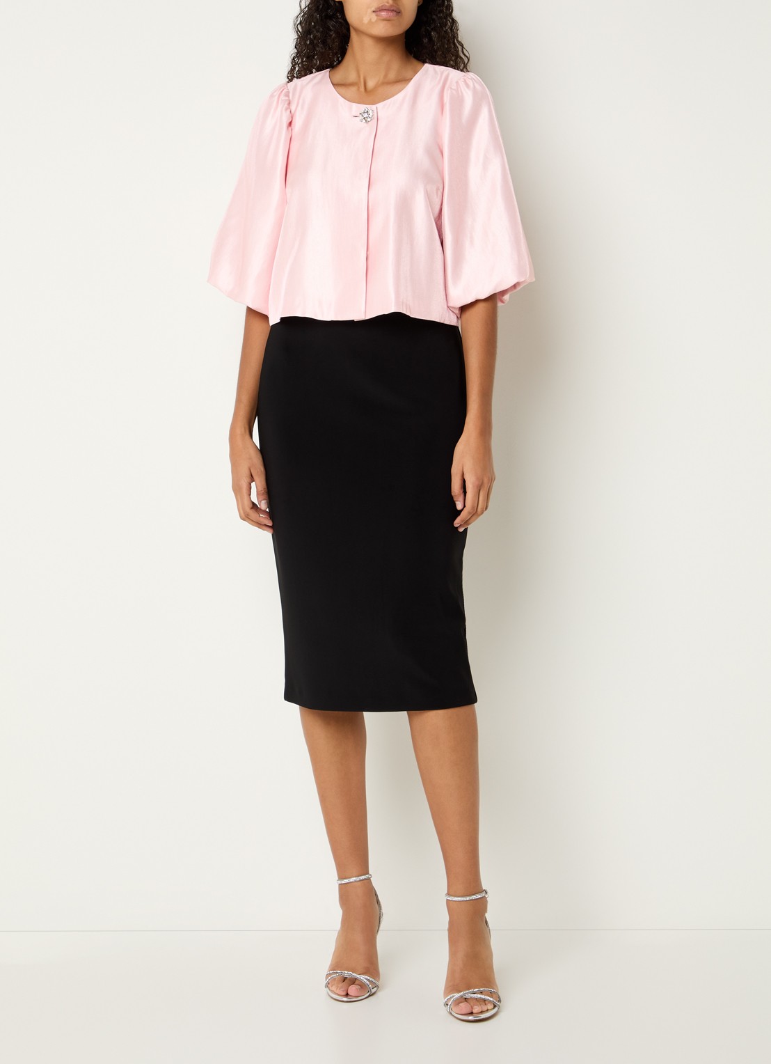 Joseph Ribkoff Blouse met pofmouw en strass - voorkant 3 lichtroze