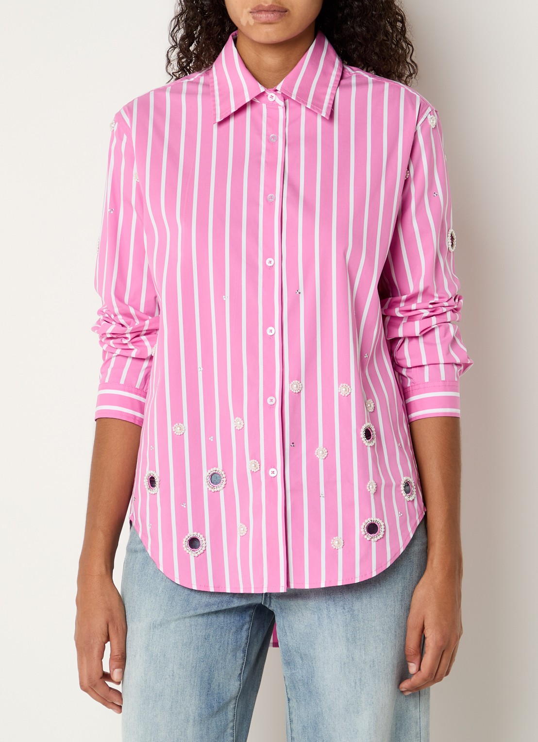 Joseph Ribkoff Blouse met streepprint en strass - detail 4 roze