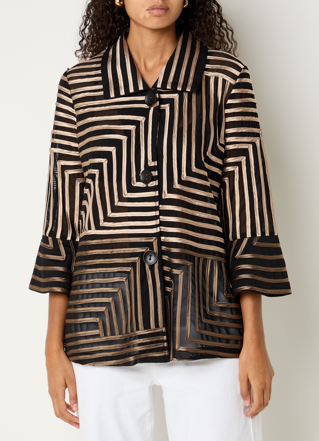 Joseph Ribkoff Blouse van mesh met streepprint - detail zwart