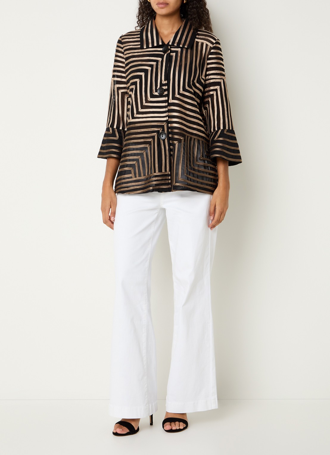 Joseph Ribkoff Blouse van mesh met streepprint - voorkant 4 zwart