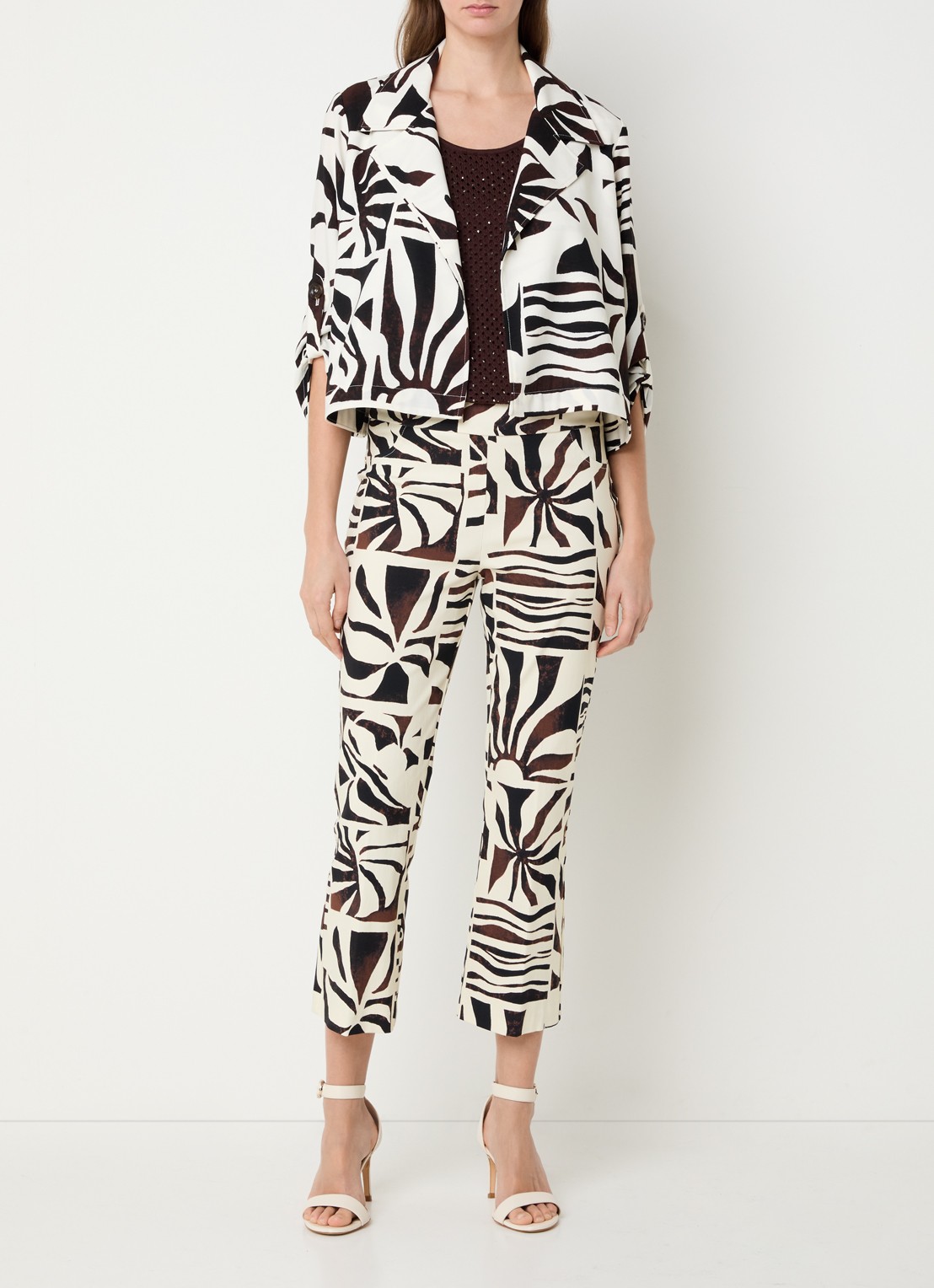 Joseph Ribkoff Cropped mid waist slim fit pantalon met grafische print - voorkant 4 creme