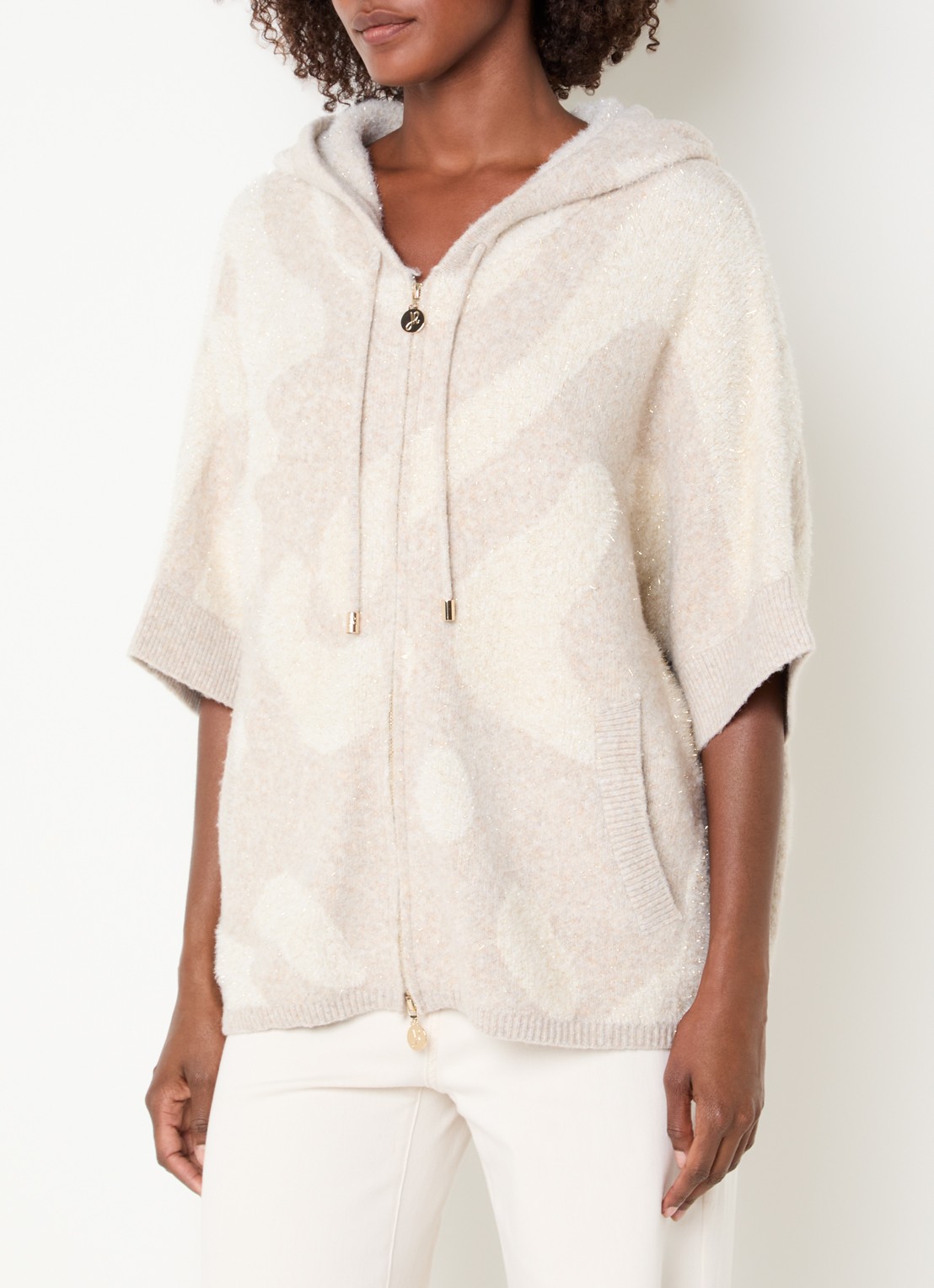 Joseph Ribkoff Fijngebreid oversized vest in wolblend met lurex - detail creme