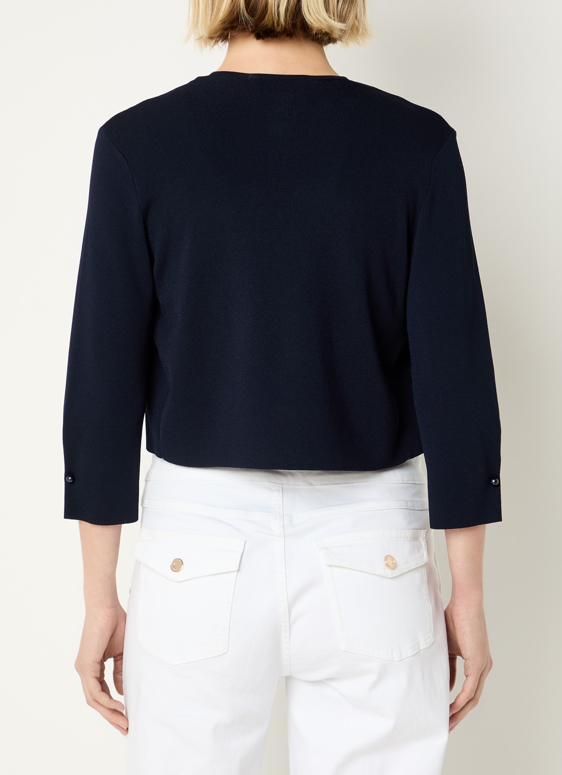 Joseph Ribkoff Fijngebreide bolero met stretch - achterkant 3 donkerblauw