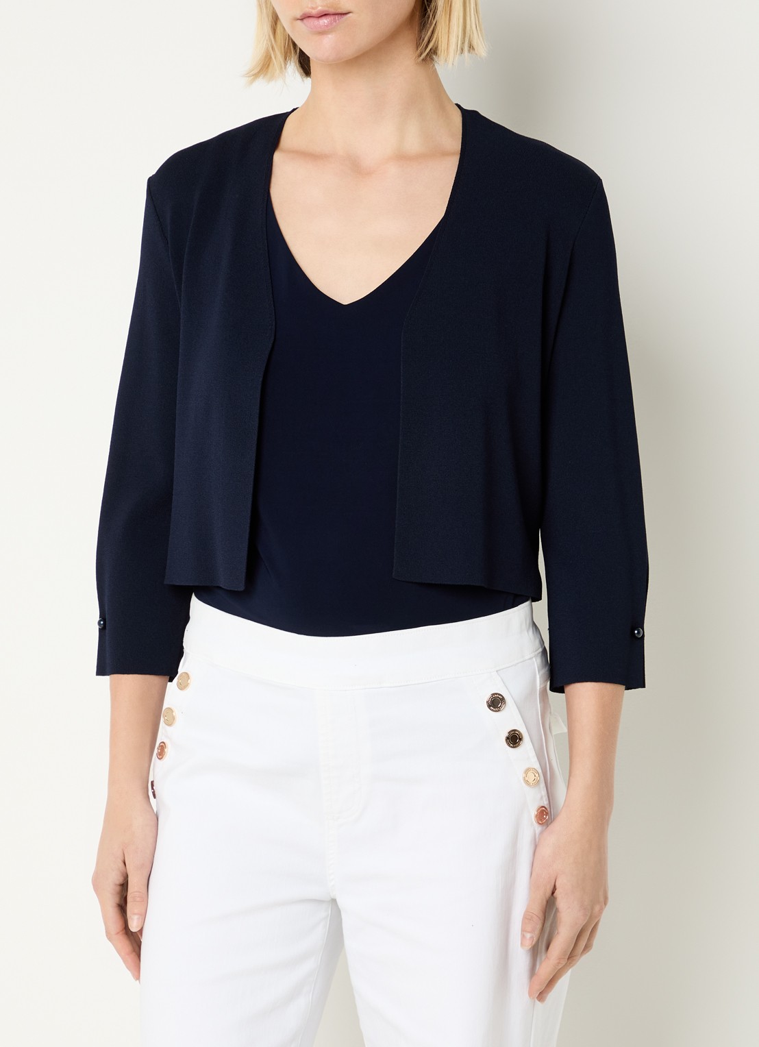 Joseph Ribkoff Fijngebreide bolero met stretch - detail 4 donkerblauw