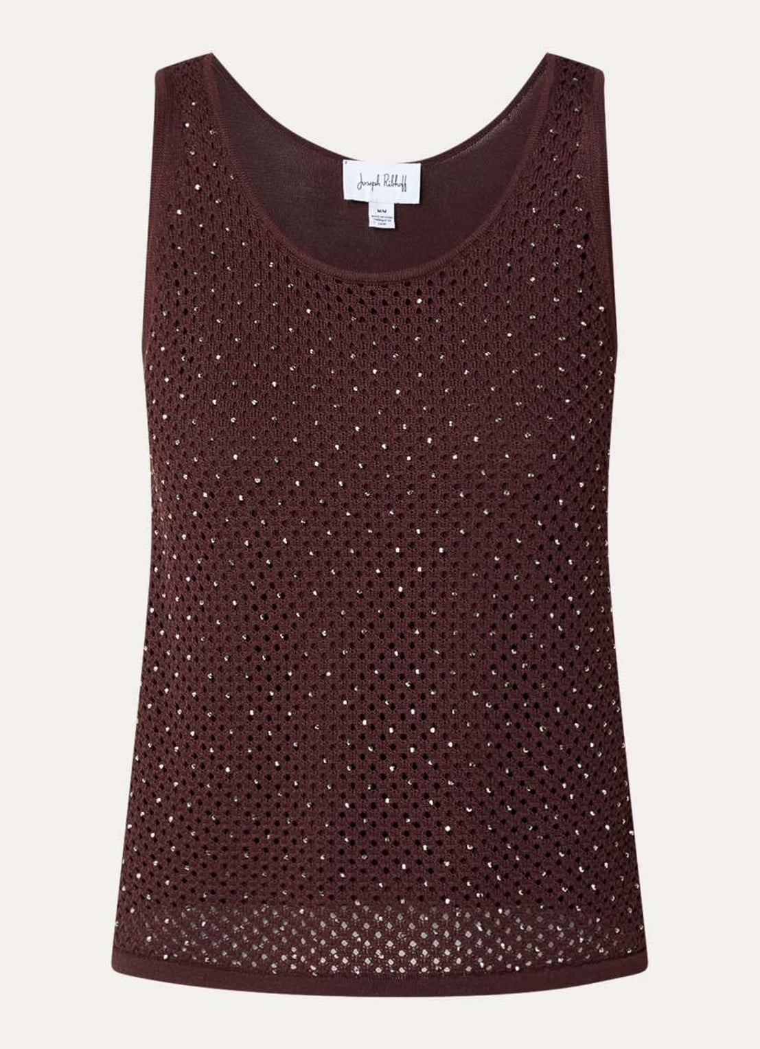 Joseph Ribkoff Fijngebreide tanktop met strass - voorkant 3 kastanjebruin