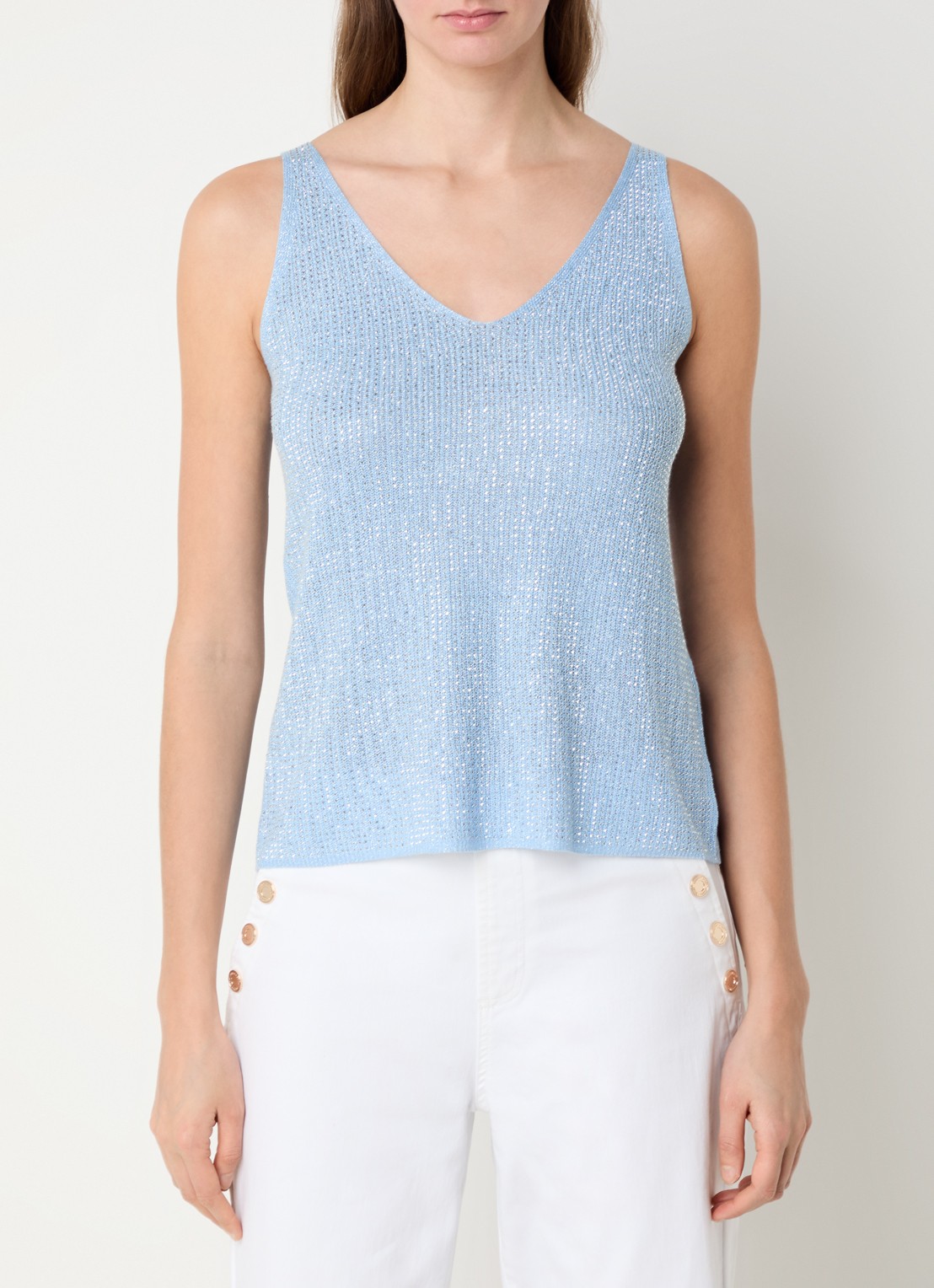 Joseph Ribkoff Grofgebreide tanktop met strass - detail blauwgrijs