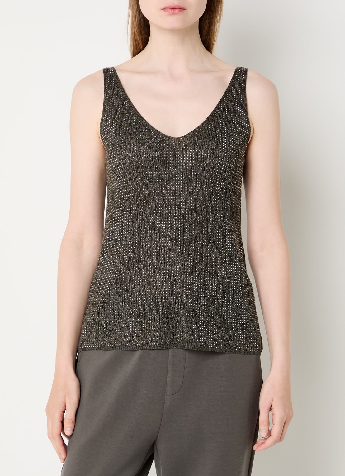Joseph Ribkoff Grofgebreide tanktop met strass - detail 4 groen