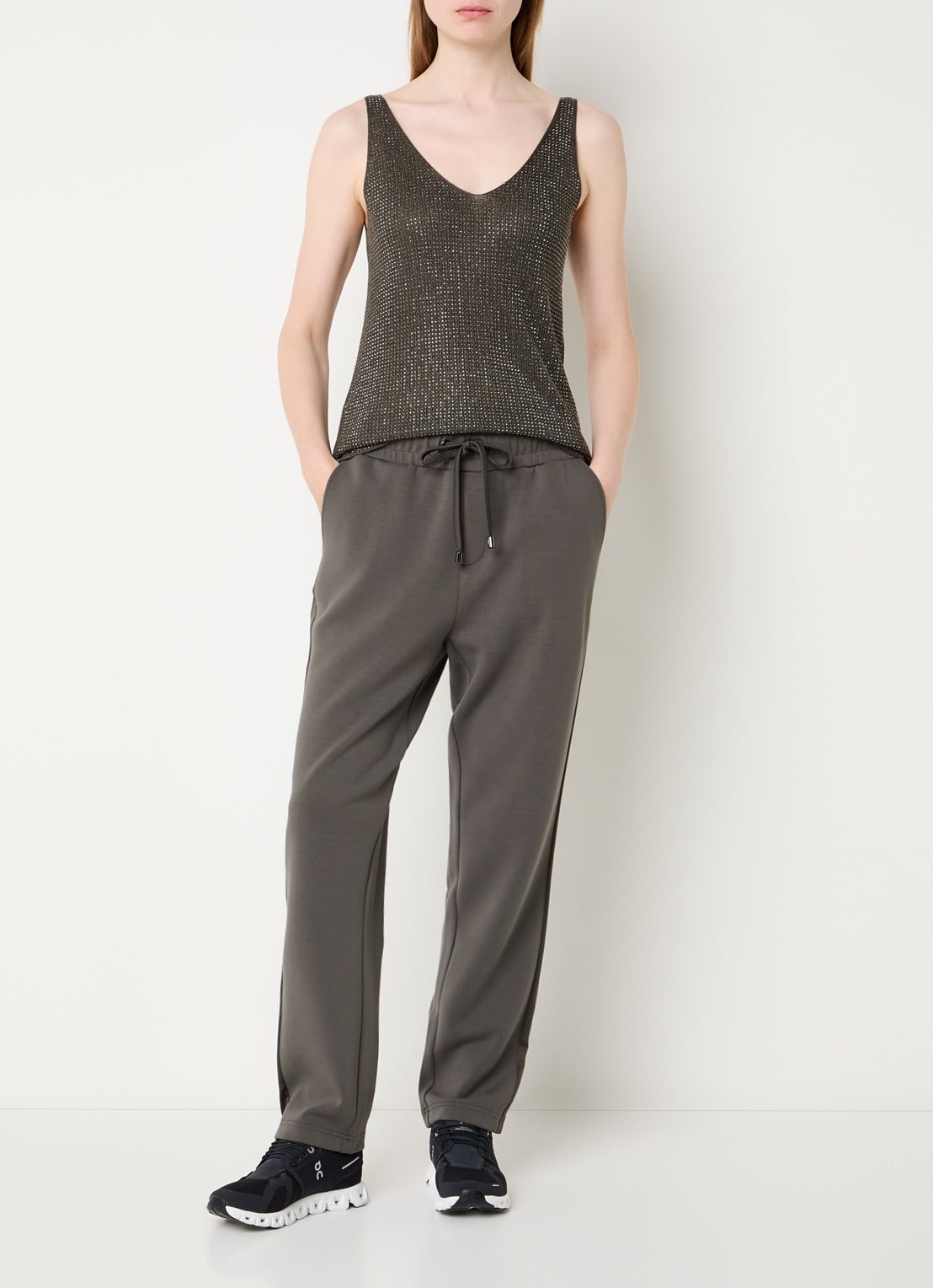 Joseph Ribkoff Grofgebreide tanktop met strass - voorkant 3 groen