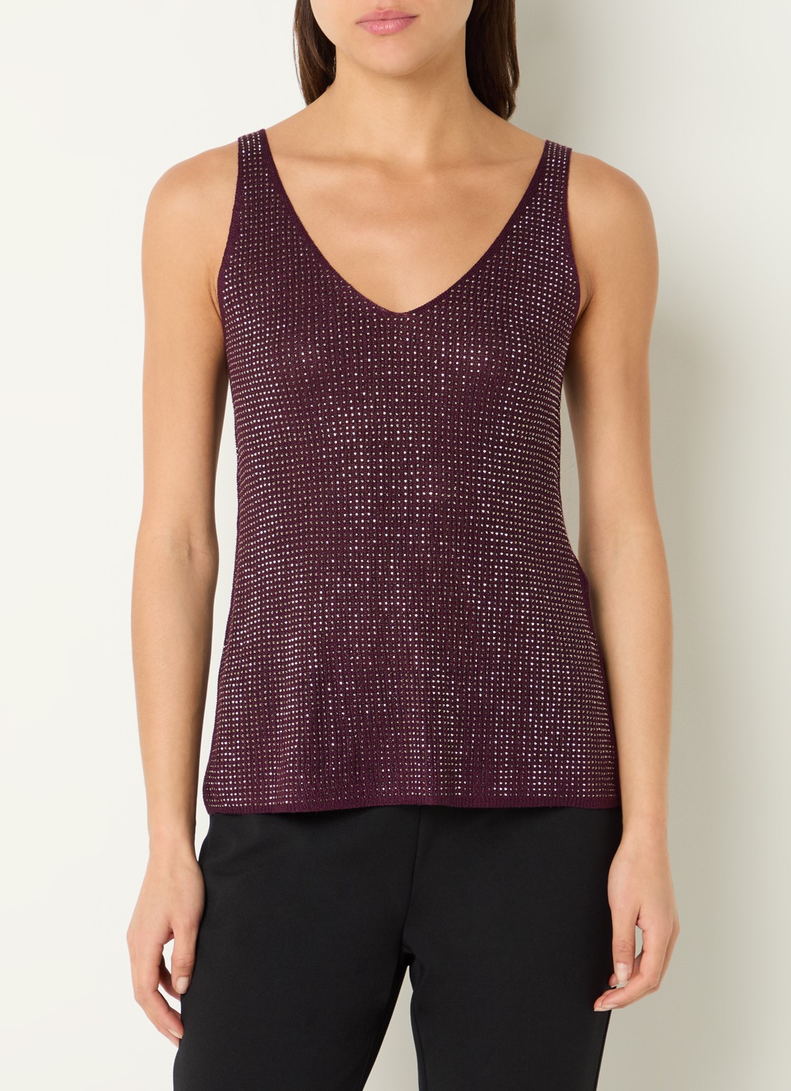 Joseph Ribkoff Grofgebreide tanktop met strass - detail 4 aubergine