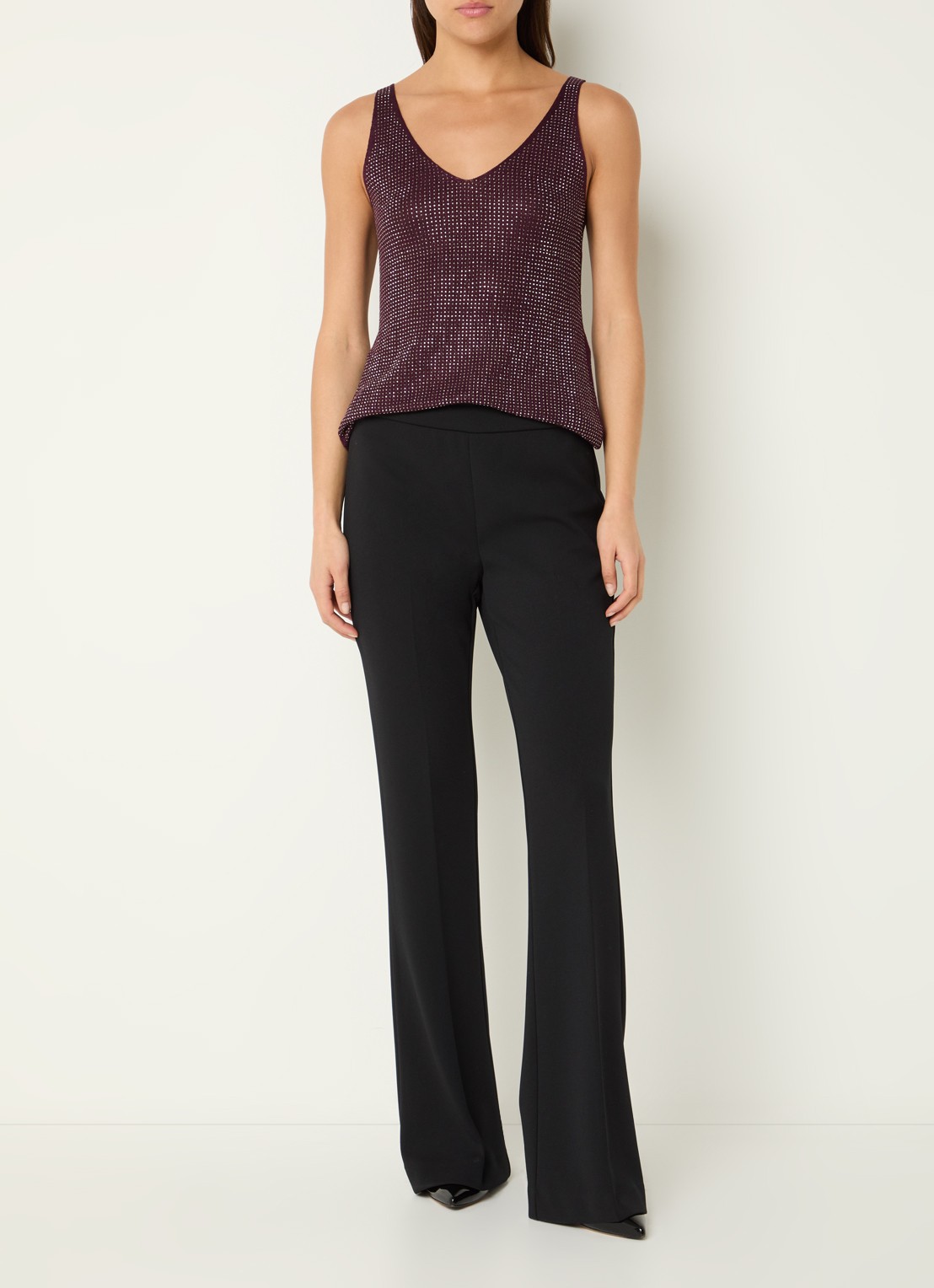 Joseph Ribkoff Grofgebreide tanktop met strass - voorkant 3 aubergine