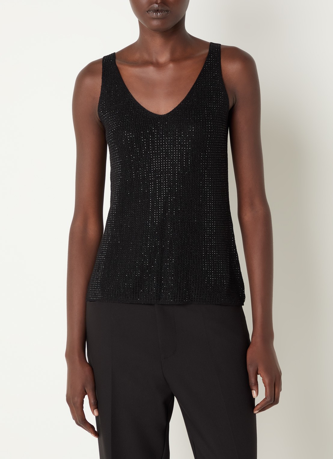Joseph Ribkoff Grofgebreide tanktop met strass - detail zwart