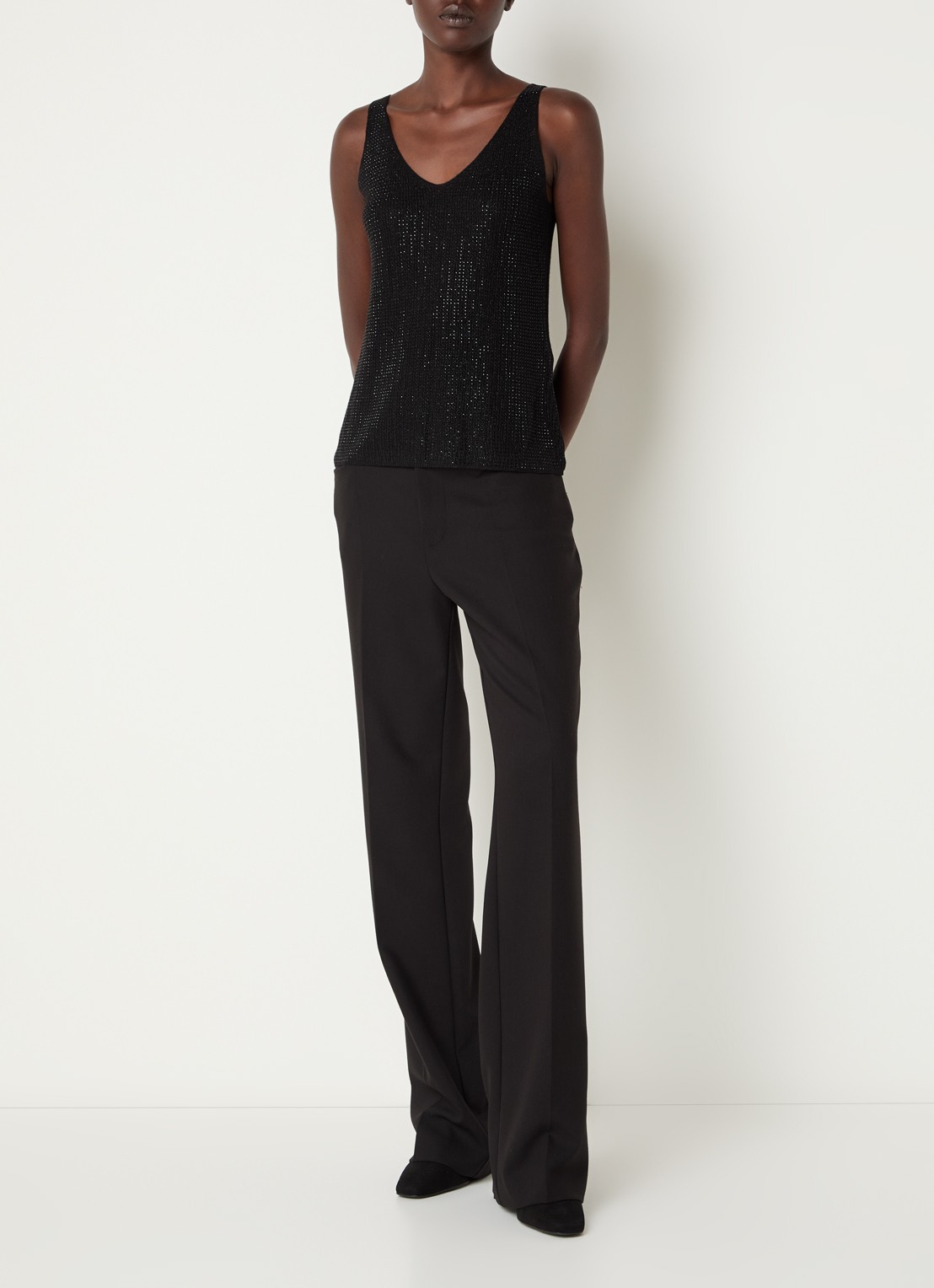 Joseph Ribkoff Grofgebreide tanktop met strass - voorkant 4 zwart