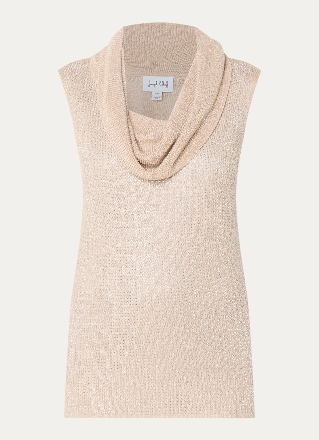 Joseph Ribkoff Grofgebreide top met strass en watervalhals - voorkant 2 beige