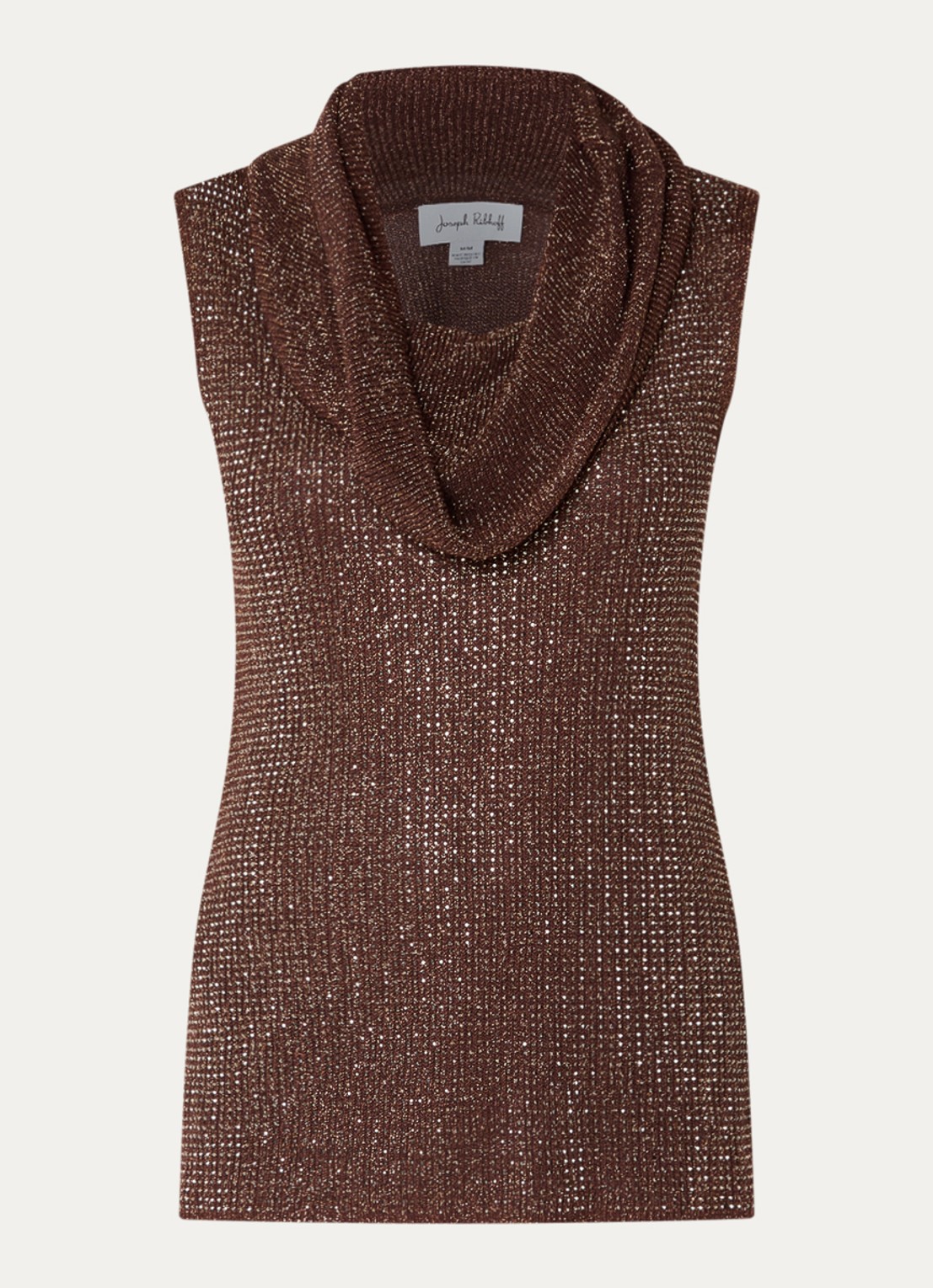 Joseph Ribkoff Grofgebreide top met strass en watervalhals - voorkant 3 bruin