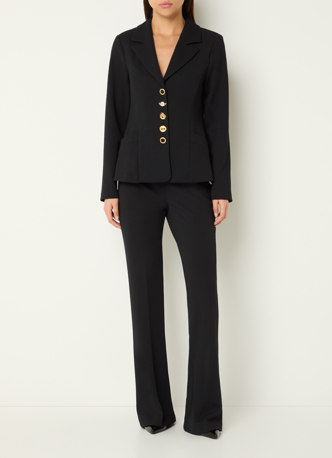 Joseph Ribkoff High waist flared fit broek met stretch - voorkant 2 zwart
