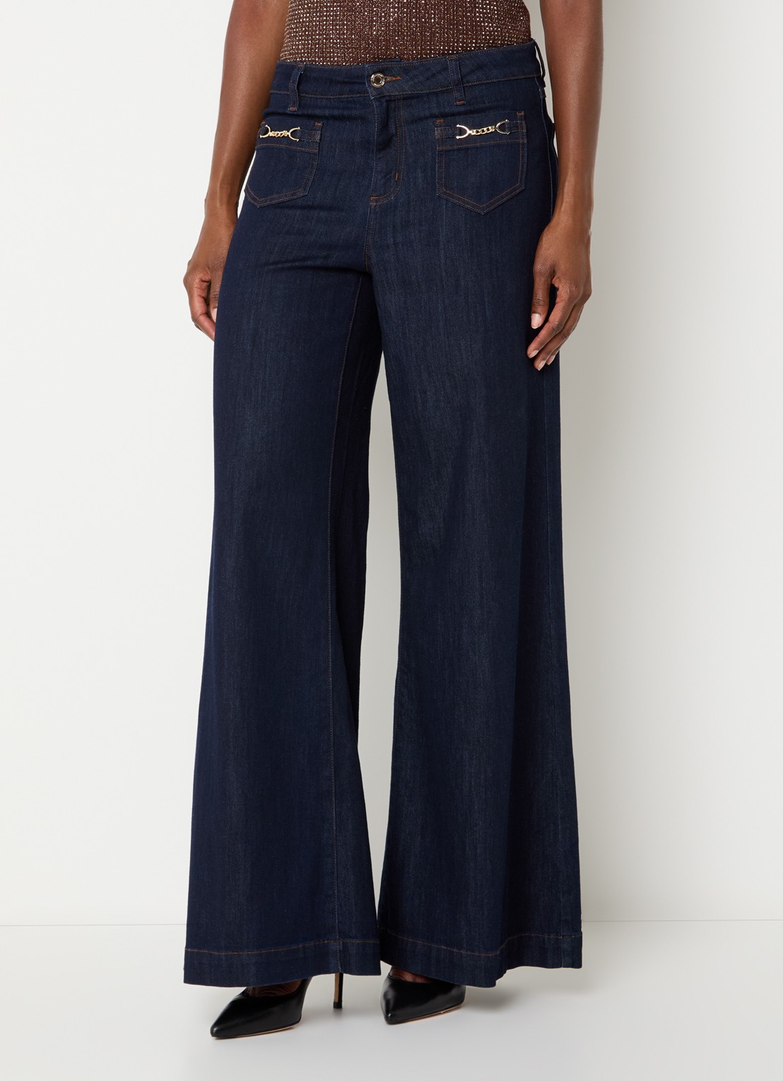 Joseph Ribkoff High waist flared jeans met donkere wassing - detail indigo