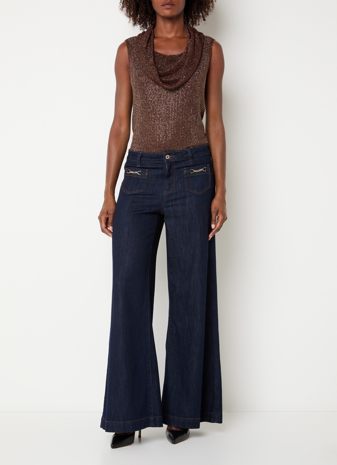 Joseph Ribkoff High waist flared jeans met donkere wassing - voorkant 3 indigo