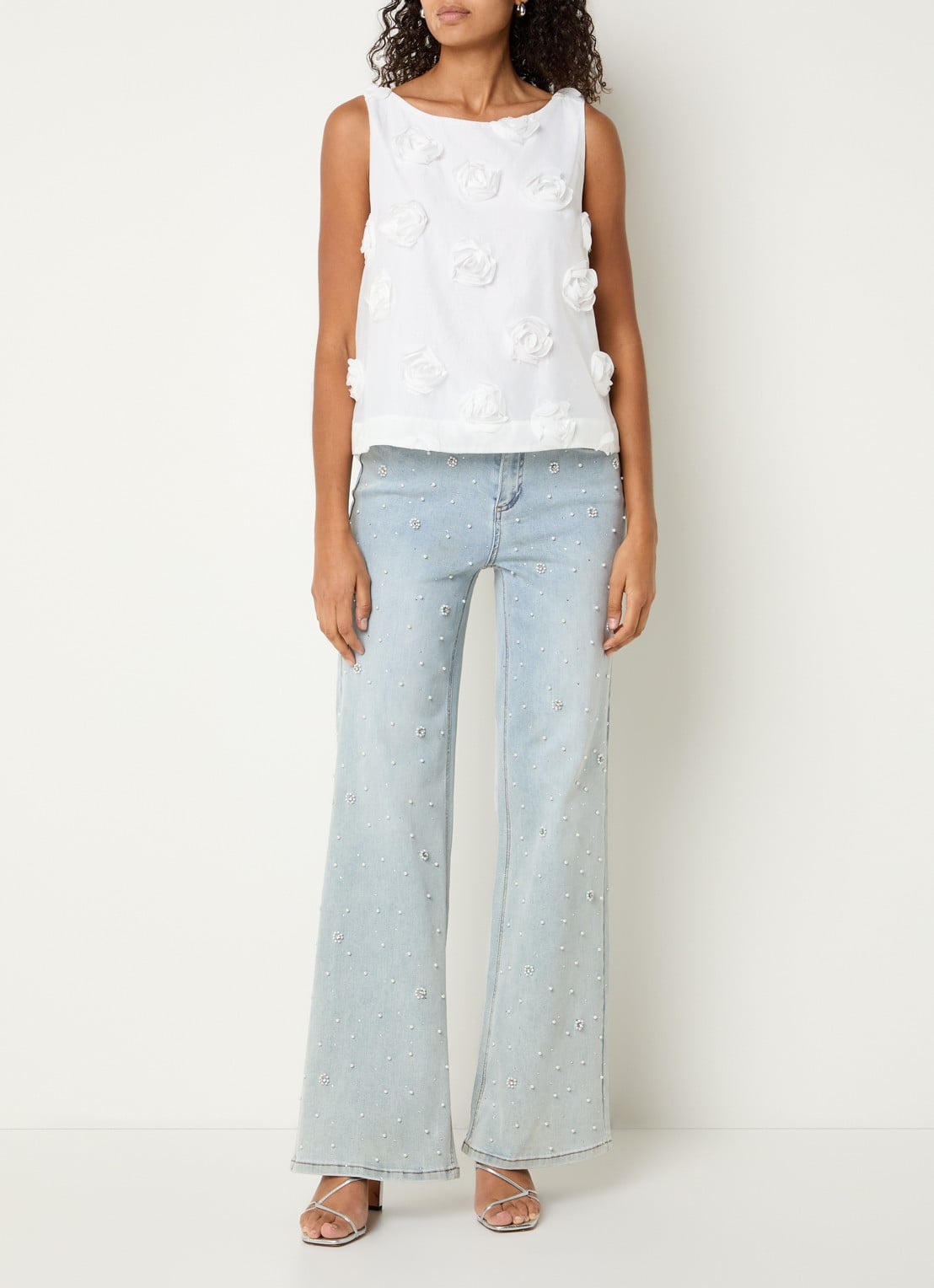Joseph Ribkoff High waist flared jeans met gekleurde wassing en strass - voorkant 5 indigo