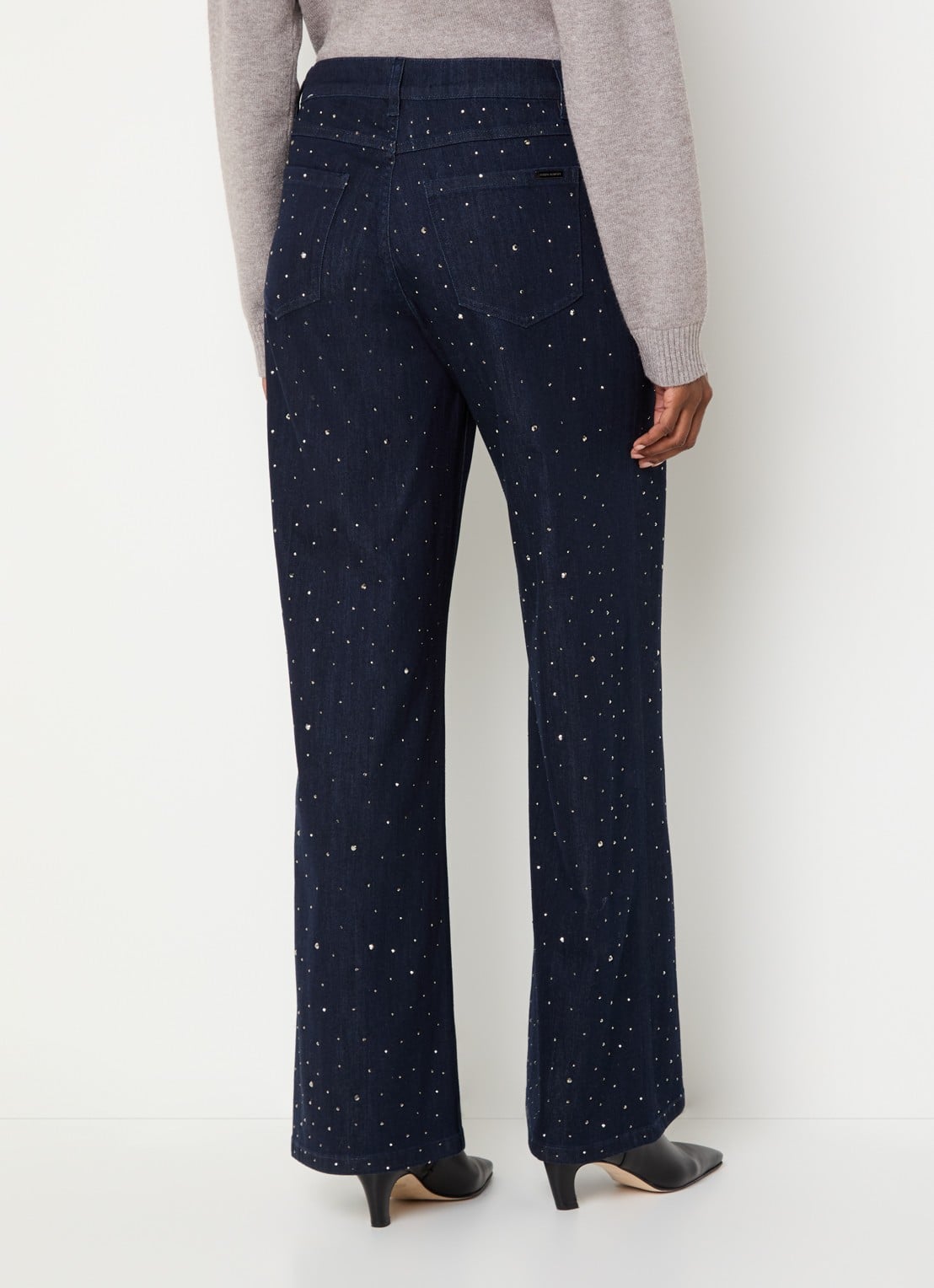 Joseph Ribkoff High waist flared jeans met strass en steekzakken - achterkant 5 indigo