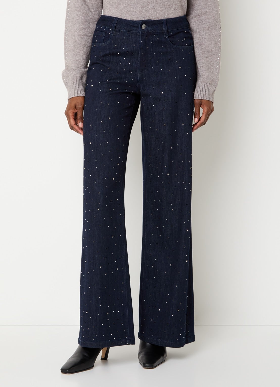 Joseph Ribkoff High waist flared jeans met strass en steekzakken - detail 3 indigo