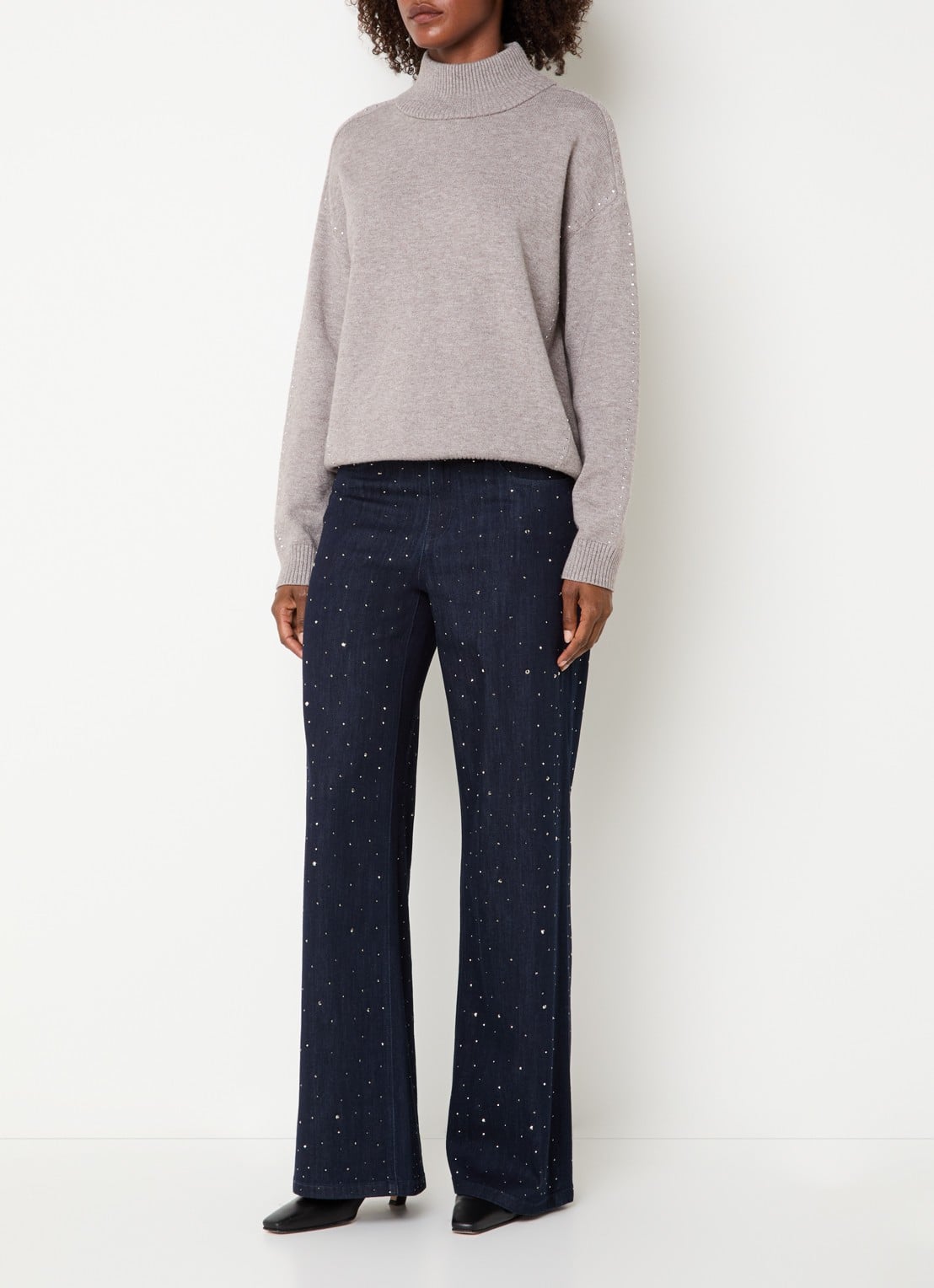 Joseph Ribkoff High waist flared jeans met strass en steekzakken - voorkant 2 indigo