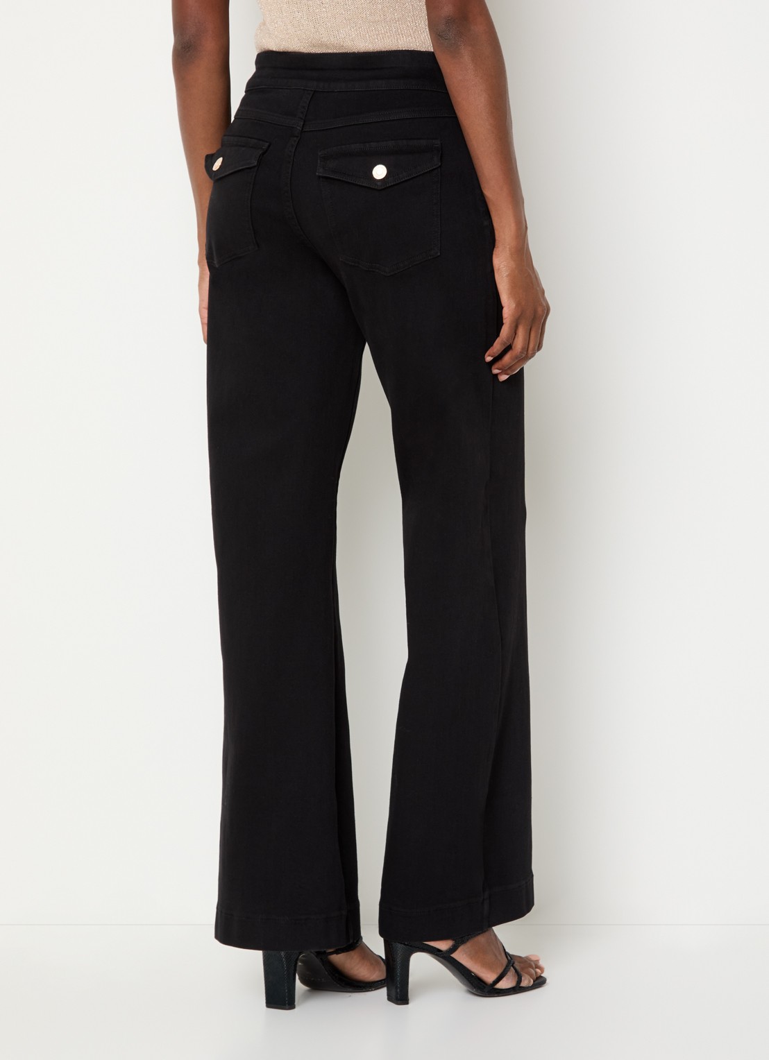 Joseph Ribkoff High waist loose fit jeans met gekleurde wassing en knoopdetail - achterkant 4 zwart