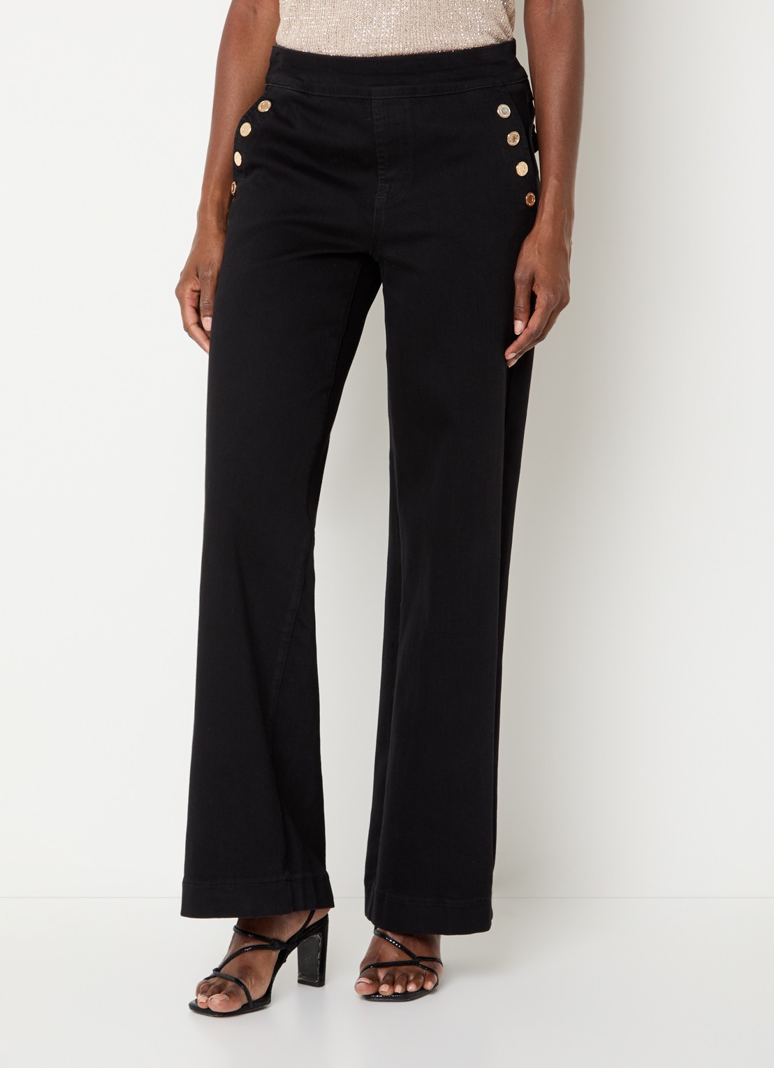 Joseph Ribkoff High waist loose fit jeans met gekleurde wassing en knoopdetail - detail zwart