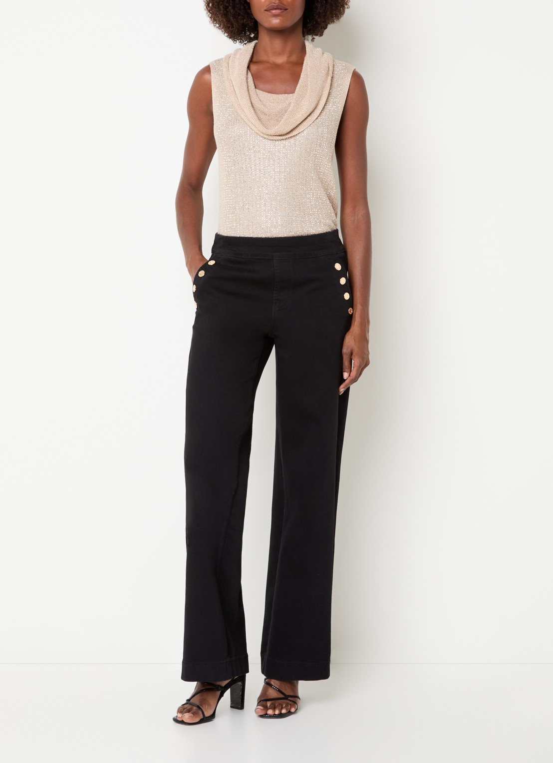 Joseph Ribkoff High waist loose fit jeans met gekleurde wassing en knoopdetail - voorkant 3 zwart