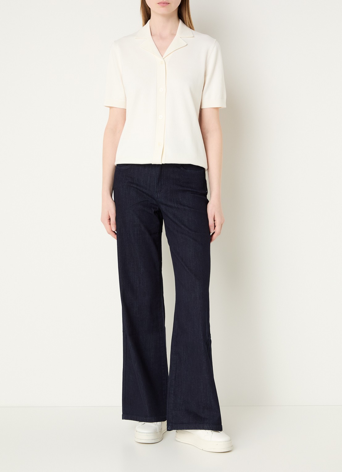 Joseph Ribkoff High waist loose fit jeans met lichte wassing - voorkant 2 donkerblauw