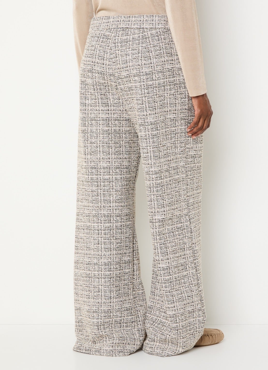 Joseph Ribkoff High waist loose fit pantalon met tweed-look en steekzakken - achterkant 2 beige