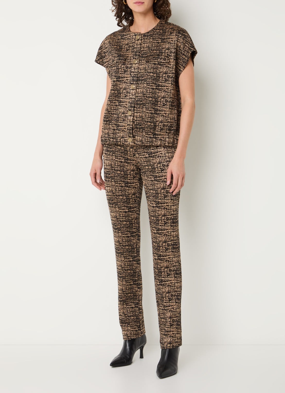 Joseph Ribkoff High waist slim fit legging met print - voorkant 4 camel