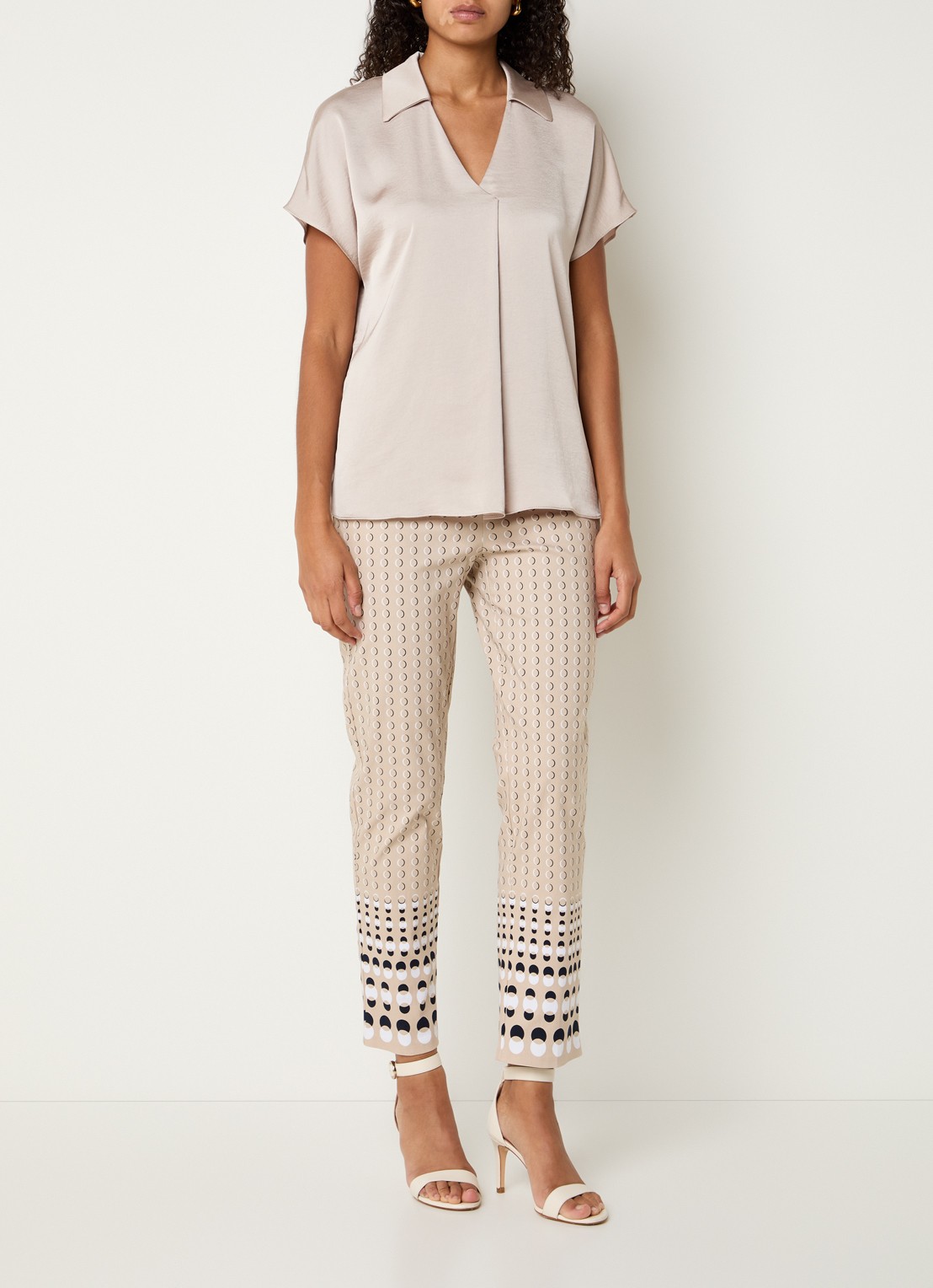 Joseph Ribkoff High waist slim fit pantalon met print - voorkant 3 beige
