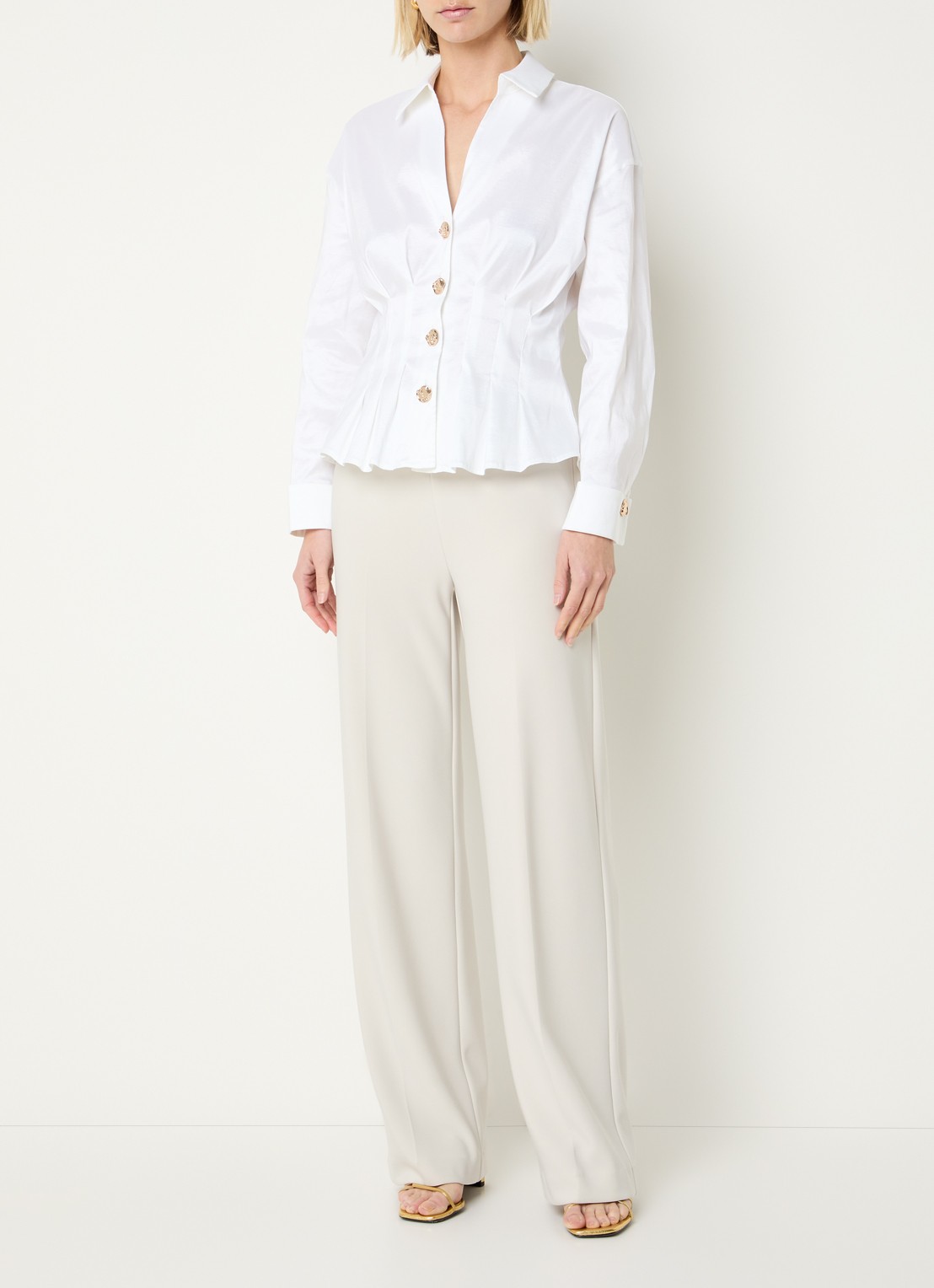Joseph Ribkoff High waist straight fit pantalon met persplooi - voorkant 4 creme