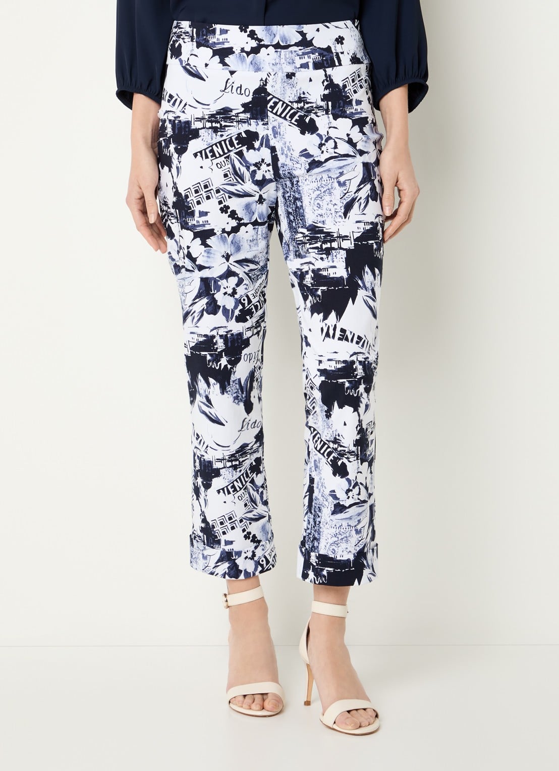 Joseph Ribkoff High waist tapered fit cropped broek met print - detail 2 blauw