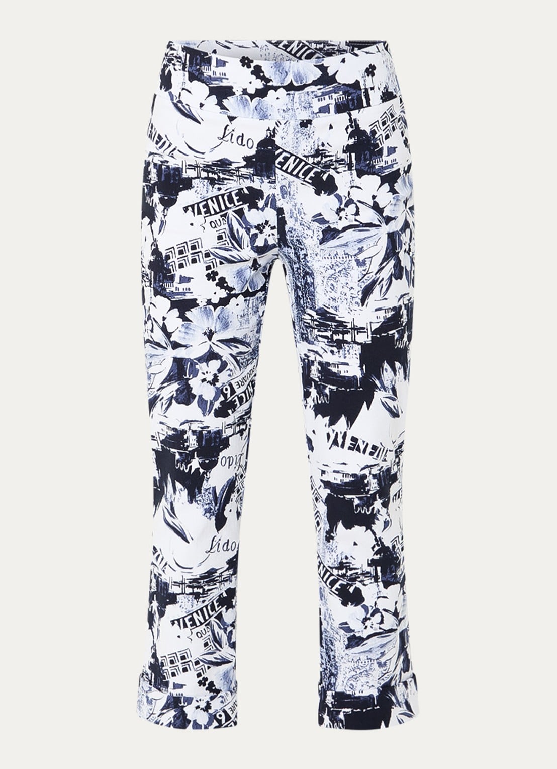 Joseph Ribkoff High waist tapered fit cropped broek met print - voorkant 3 blauw