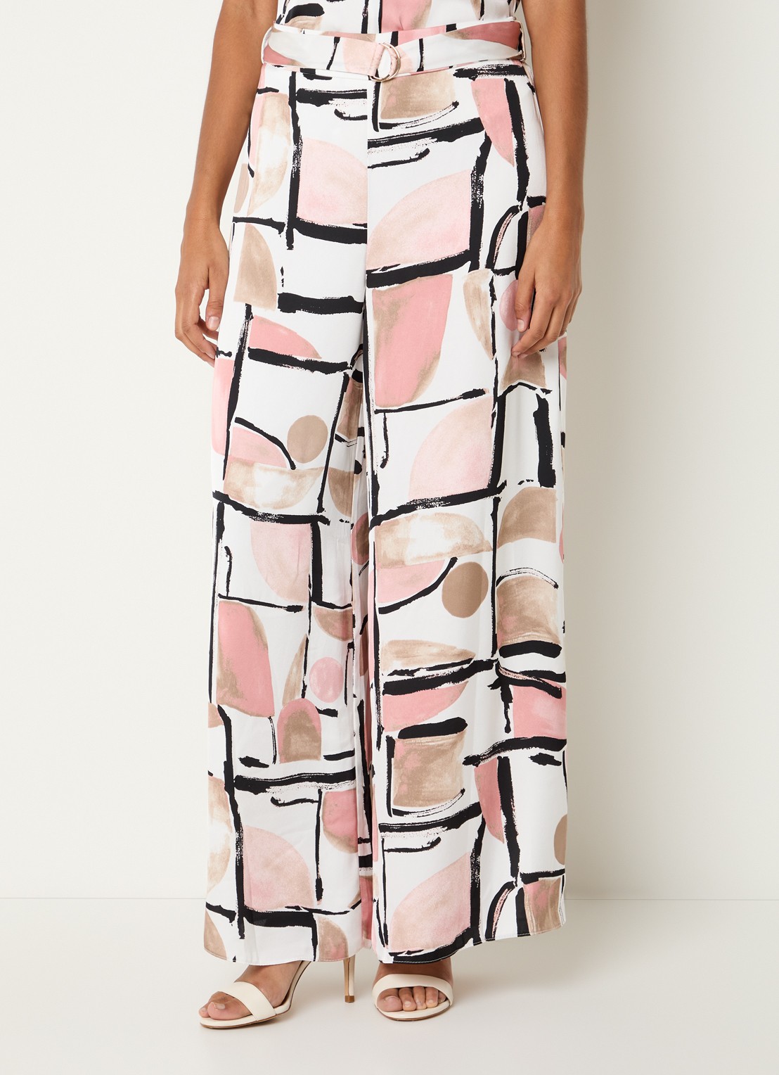 Joseph Ribkoff High waist wide fit palazzo broek met print en ceintuur - detail 3 wit