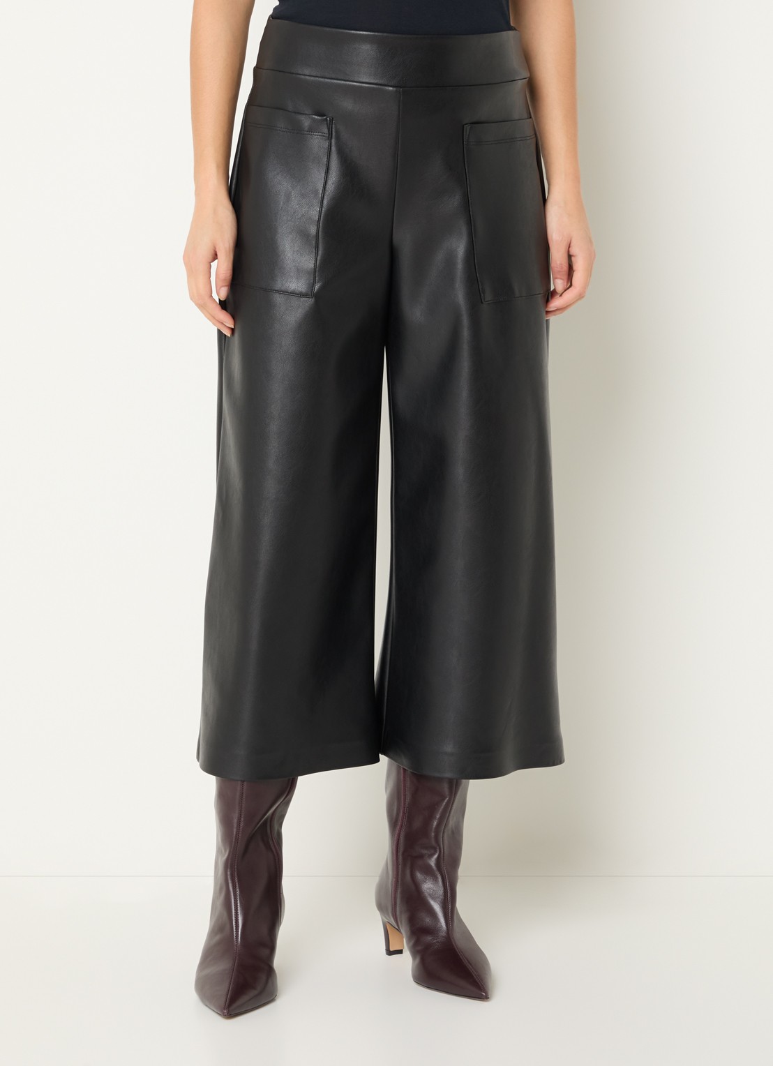 Joseph Ribkoff High waist wide fit palazzo broek van imitatieleer - detail 3 zwart