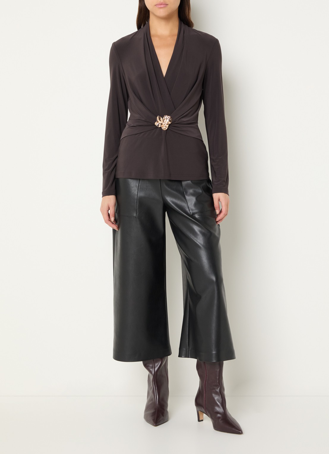 Joseph Ribkoff High waist wide fit palazzo broek van imitatieleer - voorkant 2 zwart