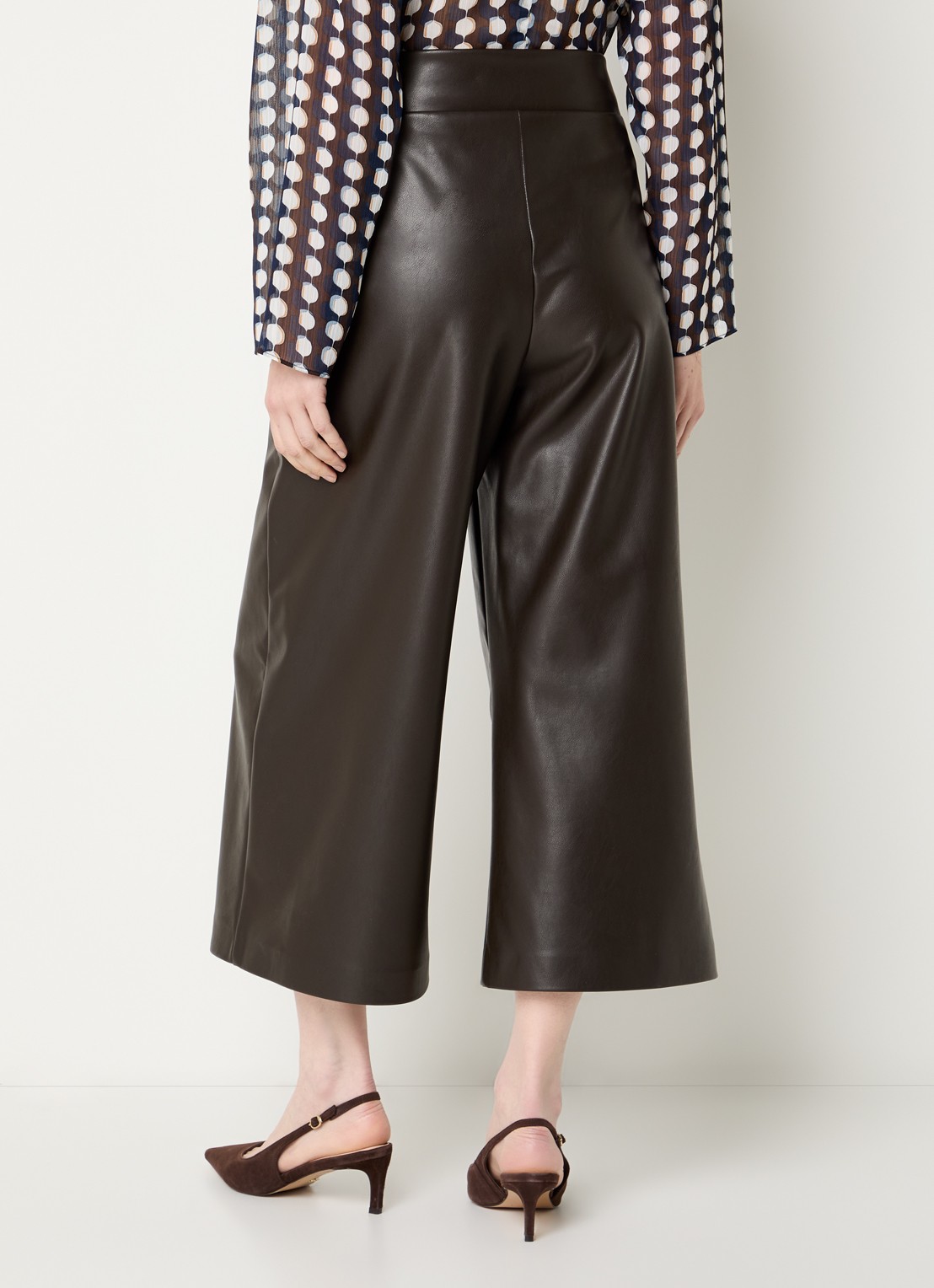 Joseph Ribkoff High waist wide fit palazzo broek van imitatieleer - achterkant donkerbruin