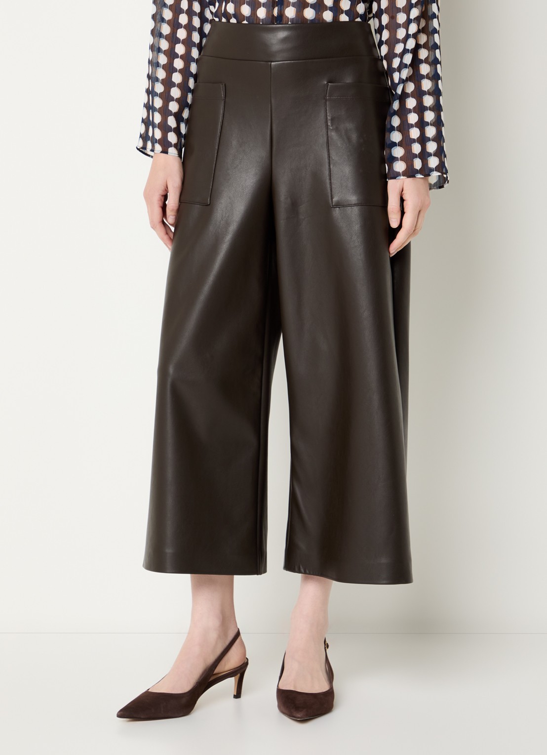 Joseph Ribkoff High waist wide fit palazzo broek van imitatieleer - detail 2 donkerbruin