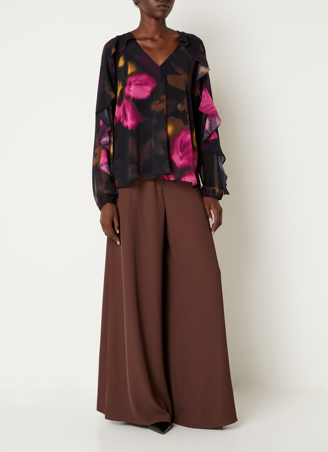 Joseph Ribkoff High waist wide fit pantalon met steekzakken - voorkant 3 bruin