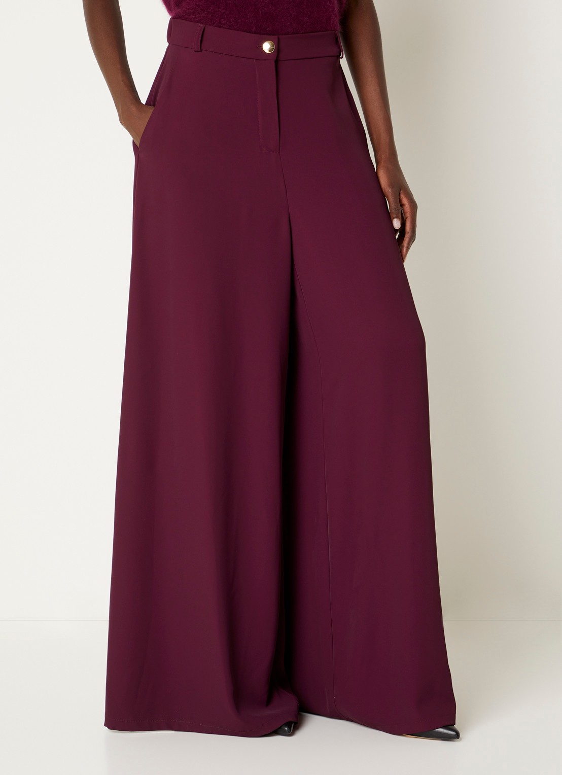 Joseph Ribkoff High waist wide fit pantalon met steekzakken - detail bordeauxrood
