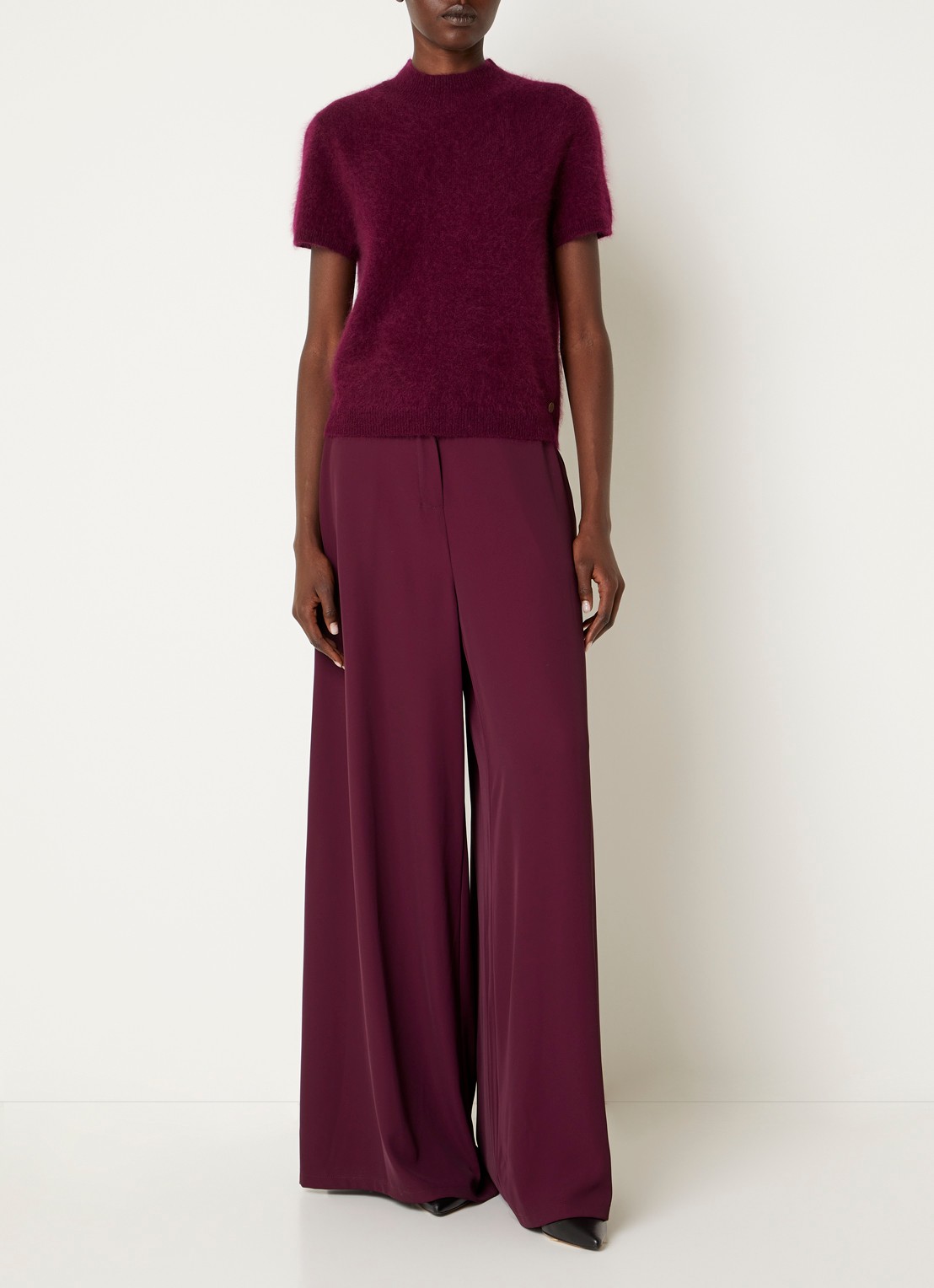 Joseph Ribkoff High waist wide fit pantalon met steekzakken - voorkant 3 bordeauxrood