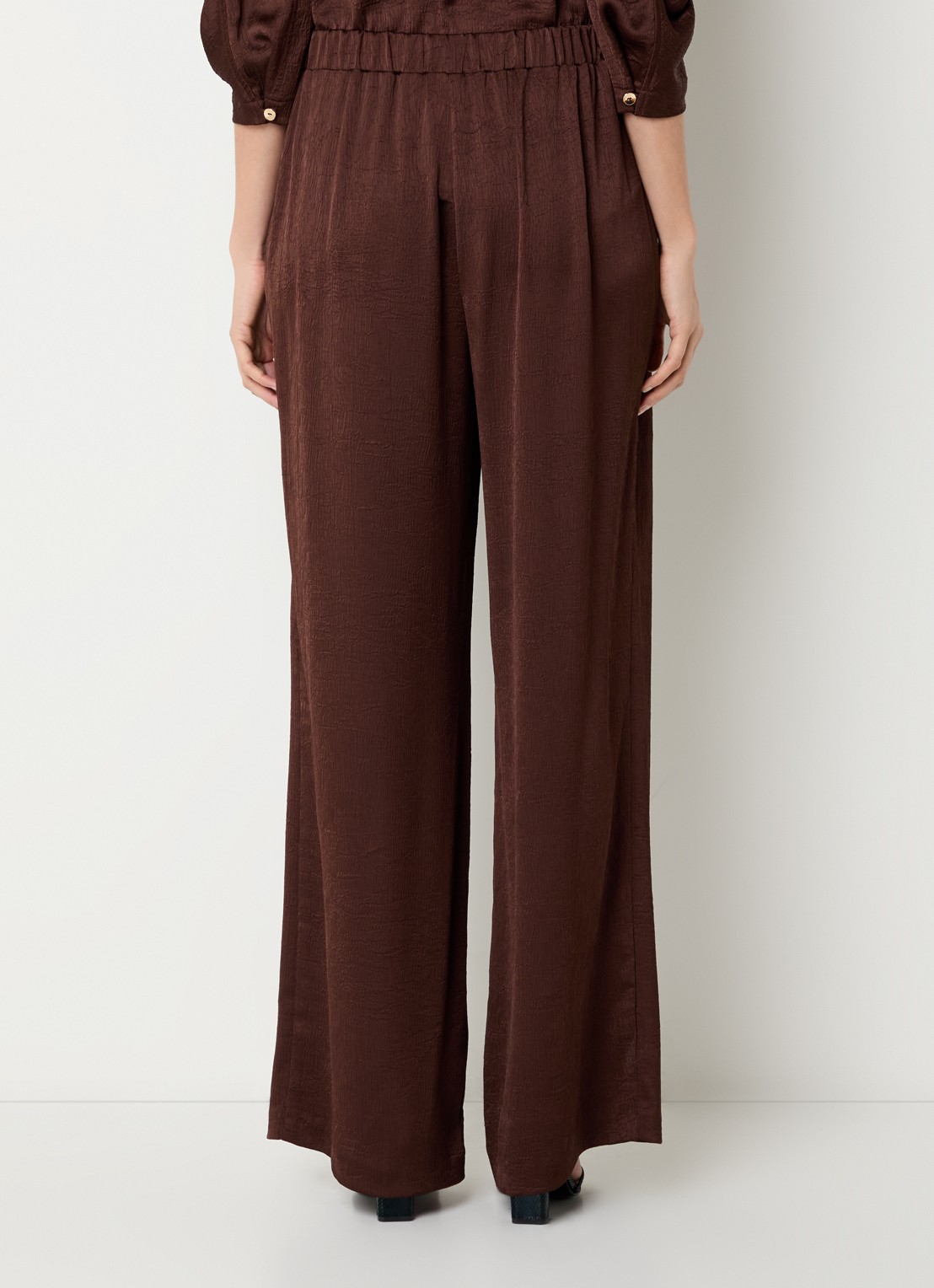 Joseph Ribkoff High waist wide fit pantalon met structuur - achterkant 3 kastanjebruin